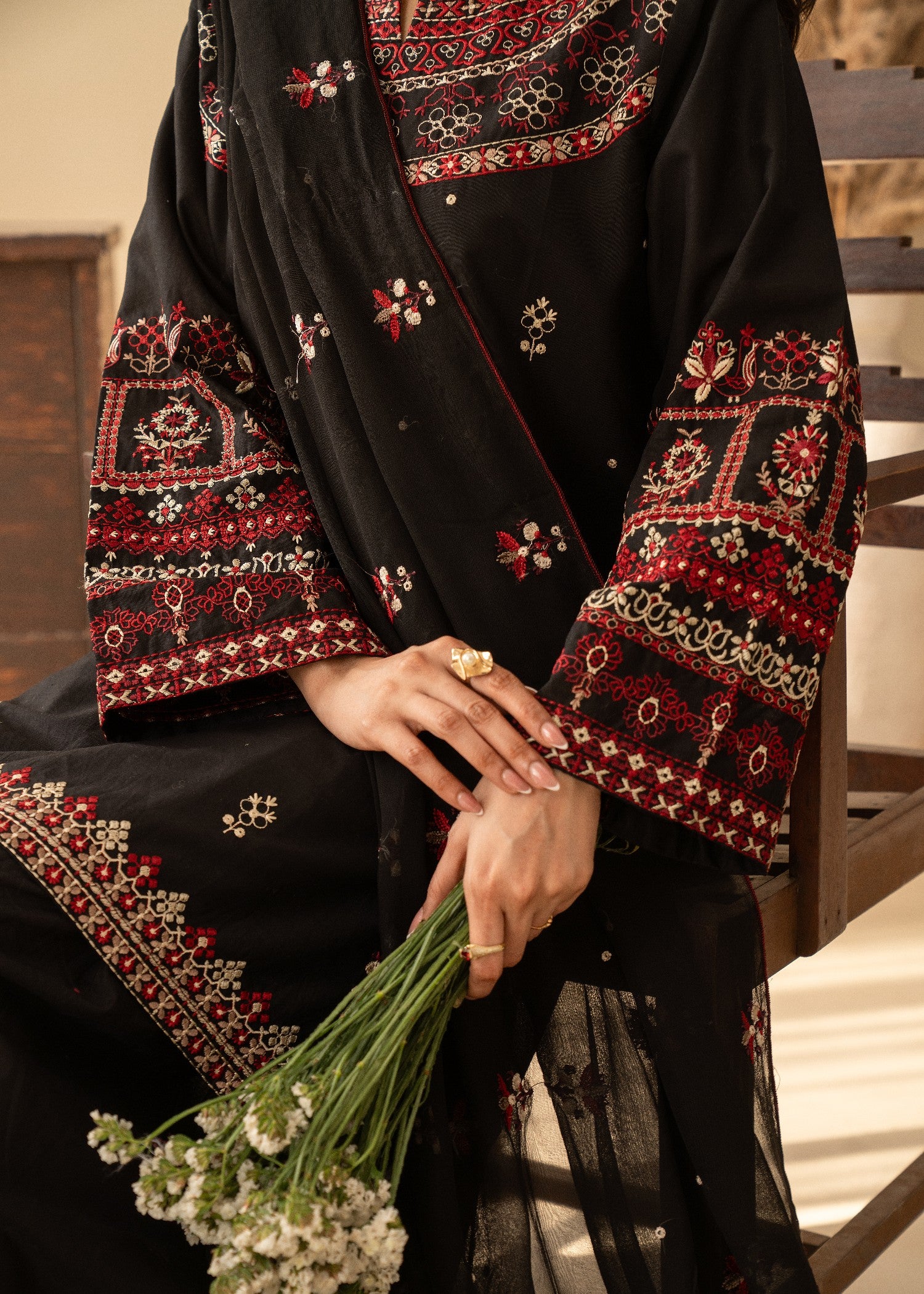 lawn cotton Kurta Set in Black