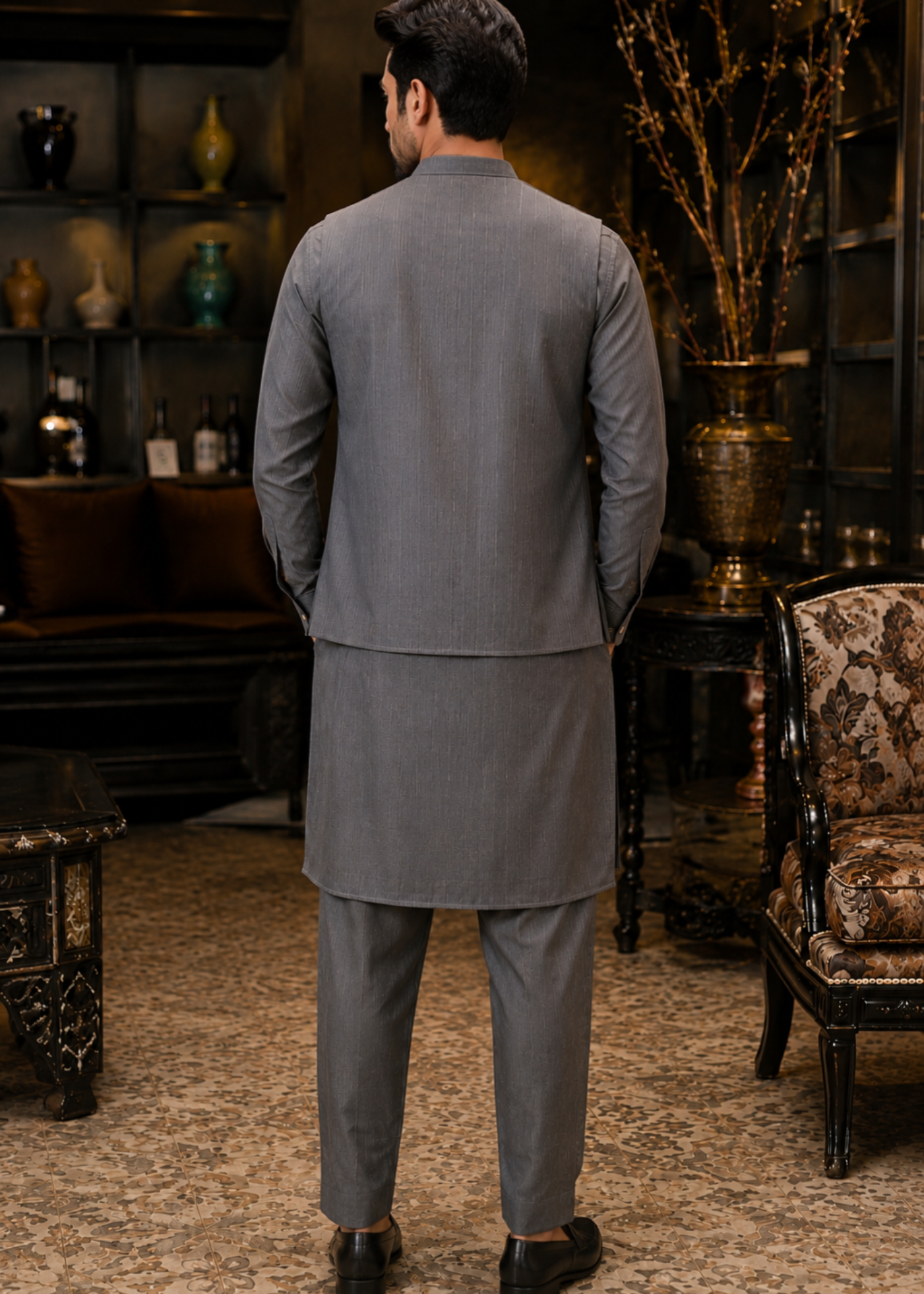 textured wash & wear Waistcoat in Dark grey