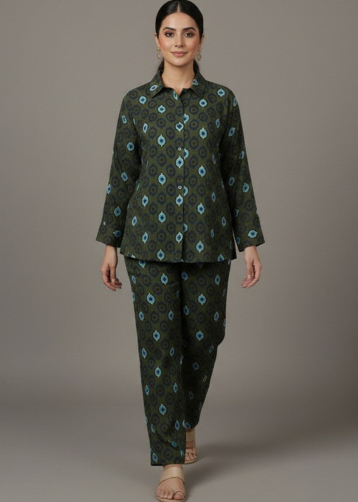 raw silk Co Ord Sets in Olive green