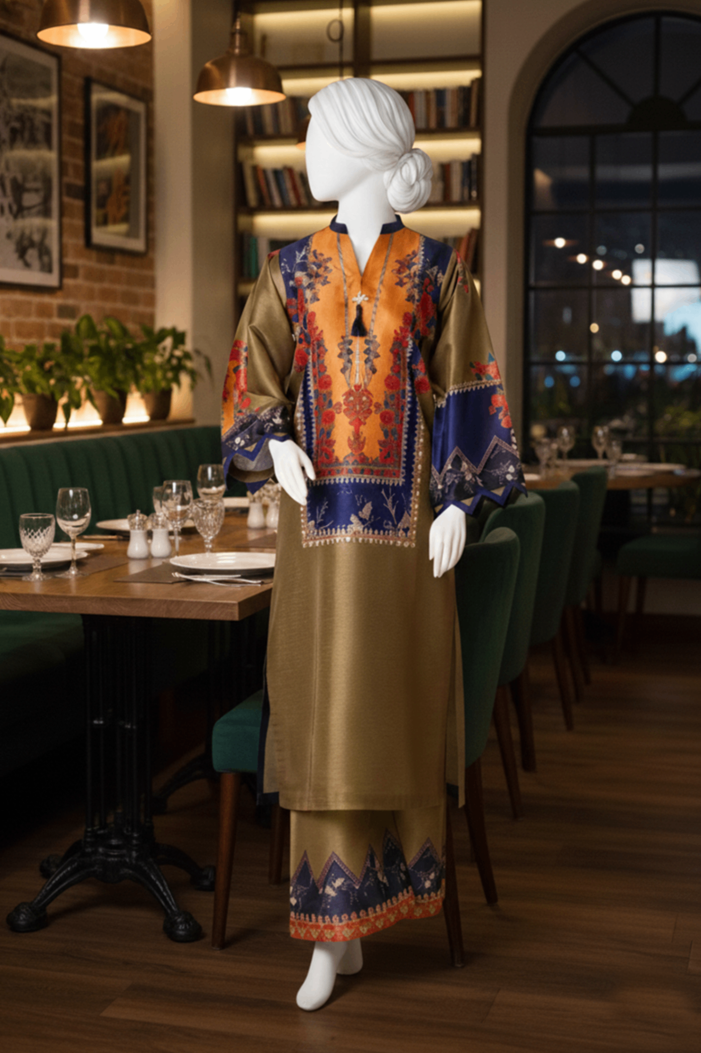 silk Kurta Set in Olive green