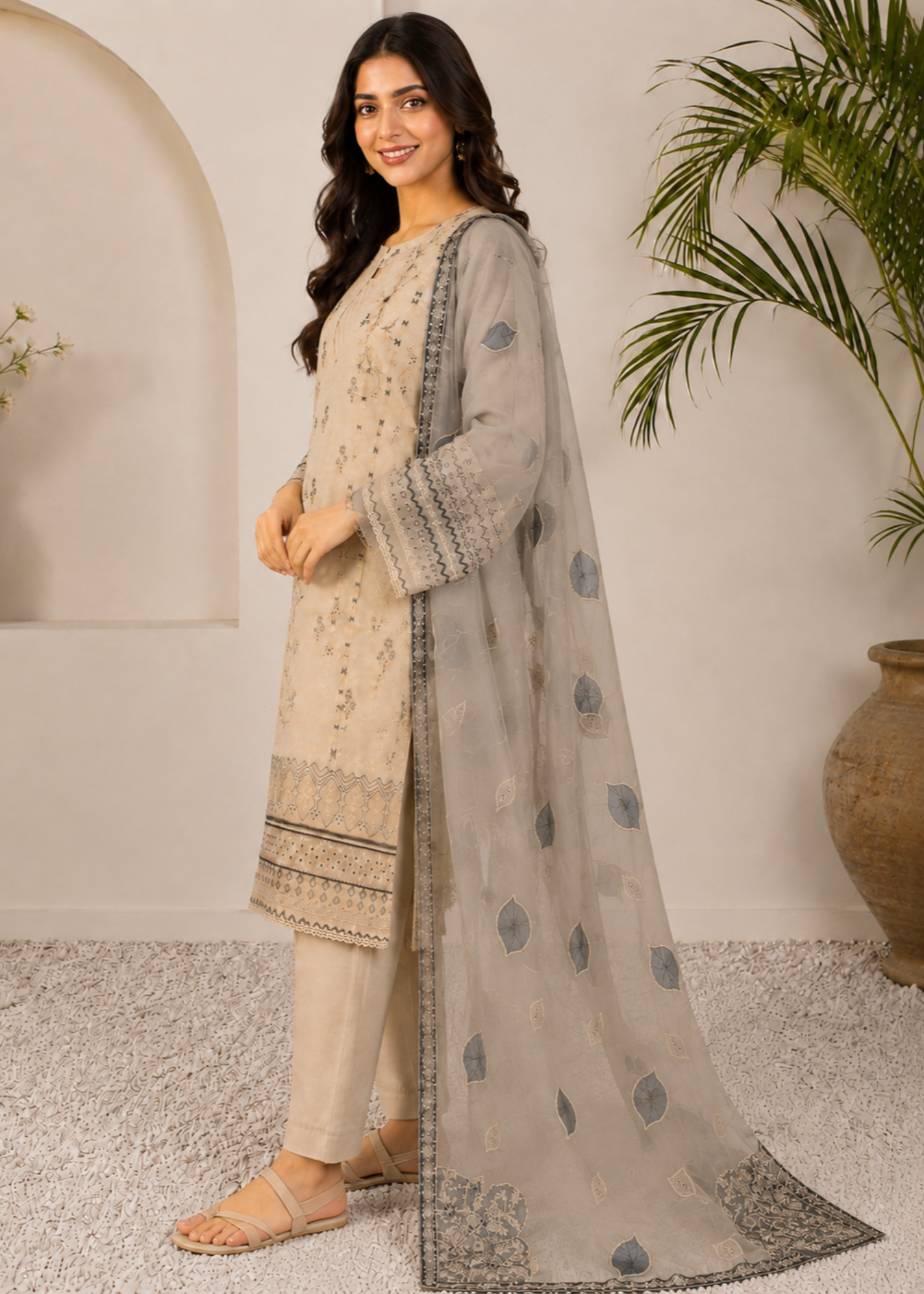lawn Kurta Set in Bone