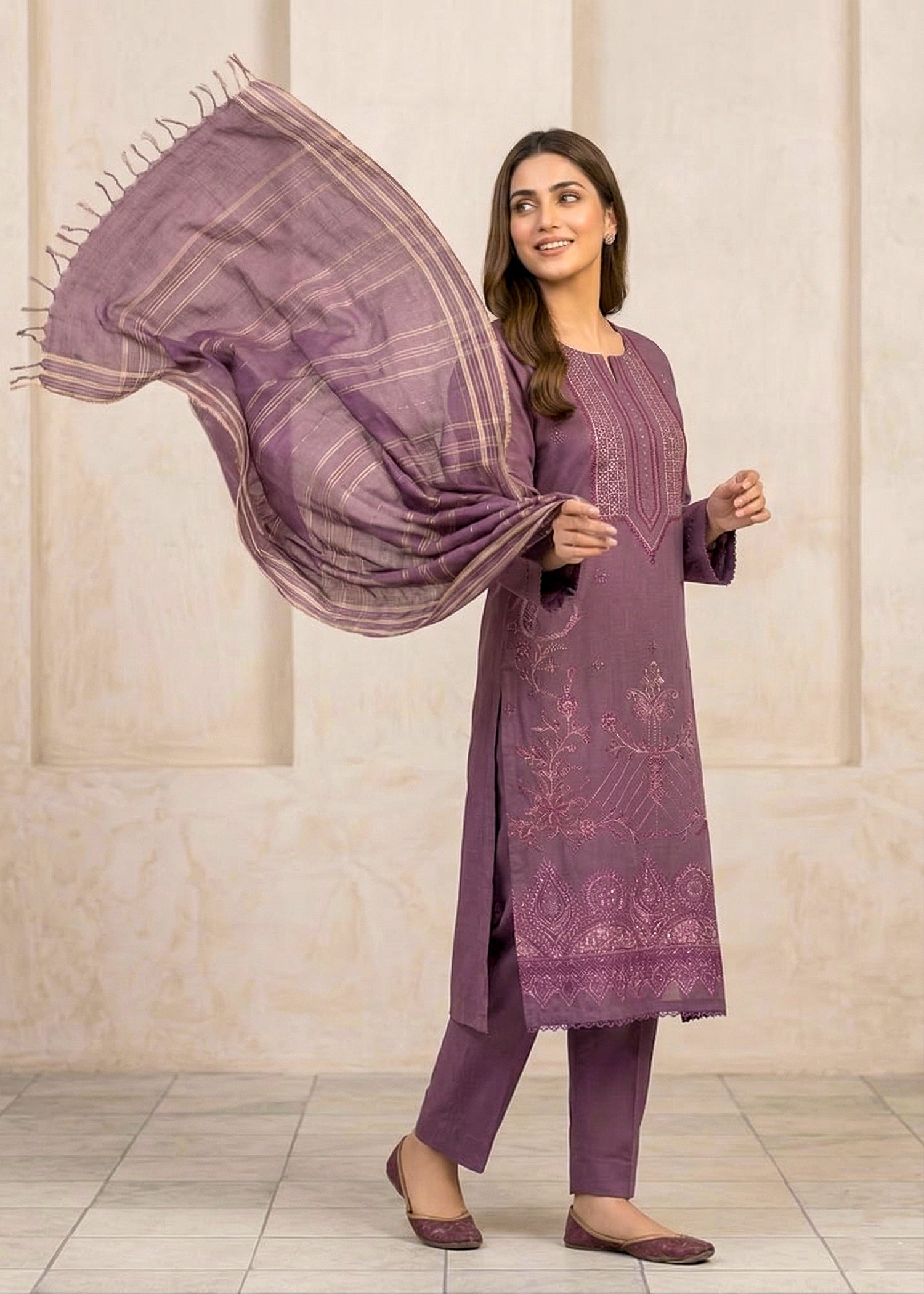 lawn Kurta Set in Lavender grey