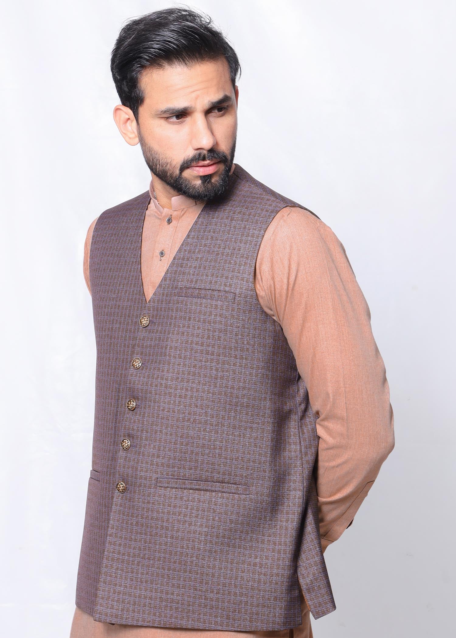 khaddi silk Waistcoat in Brown