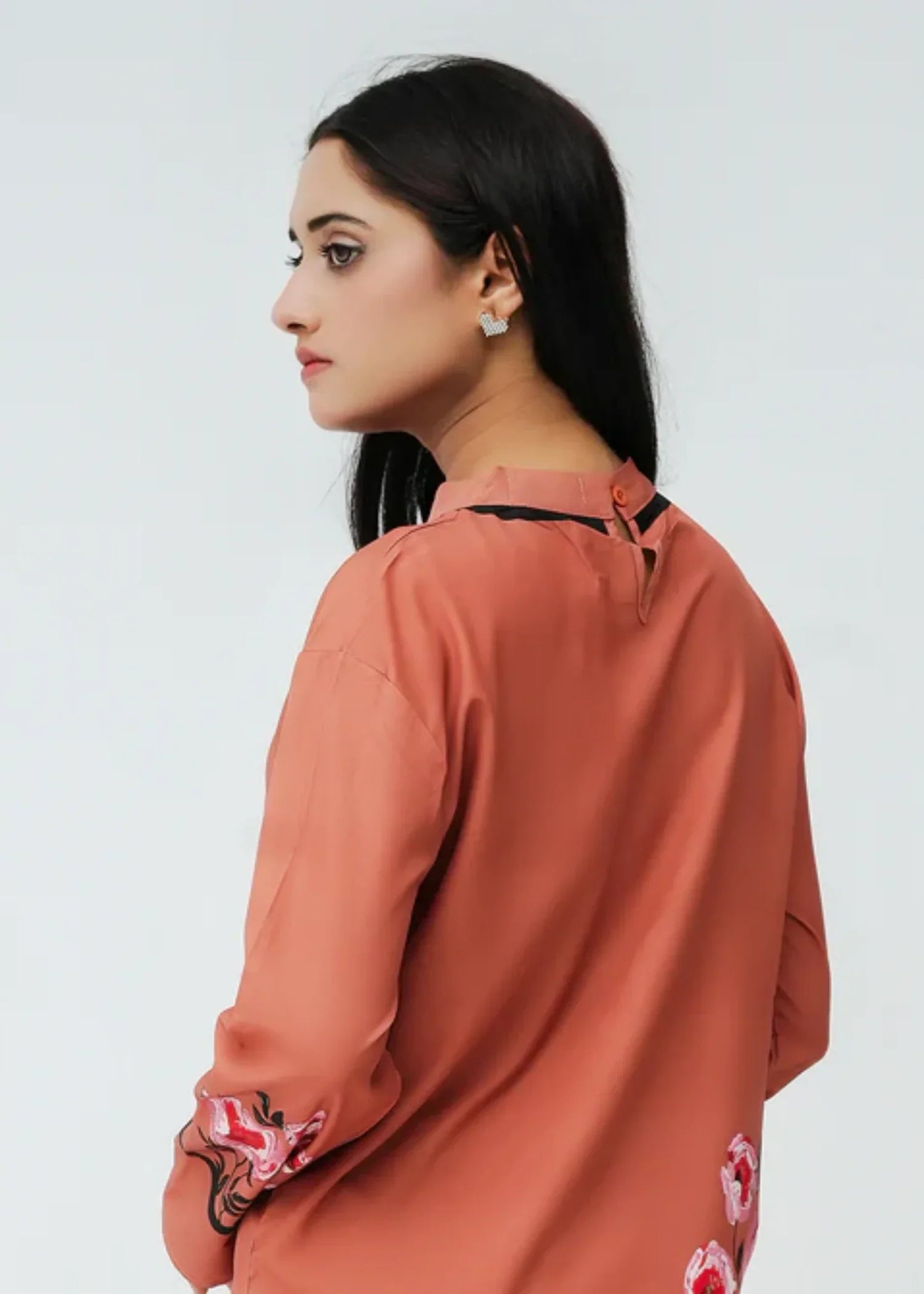 crepe polyester Co ord Sets in Peach orange