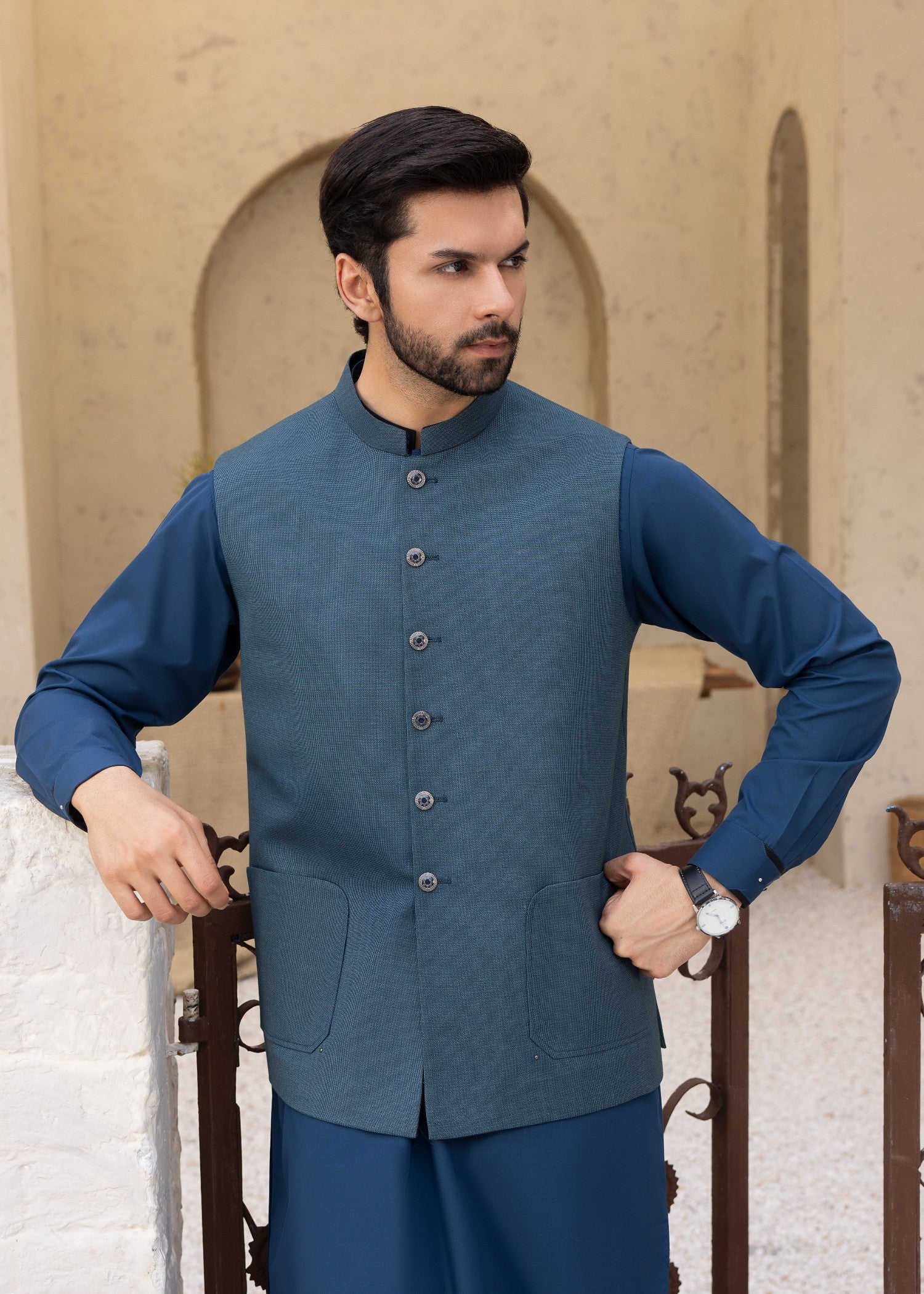suiting Waistcoat in Steel blue by Black Pearl