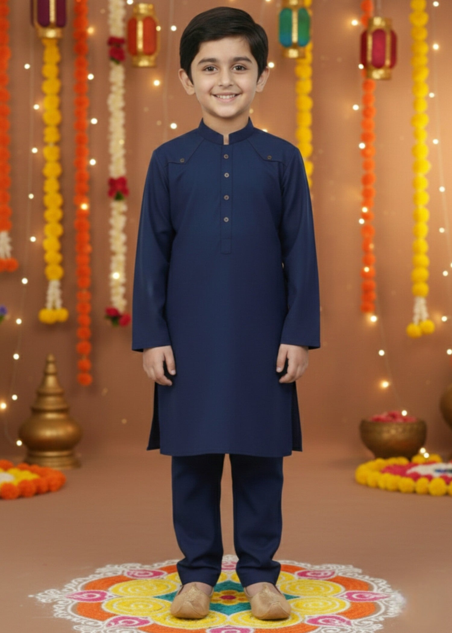 tropical Kurta Set in Navy blue
