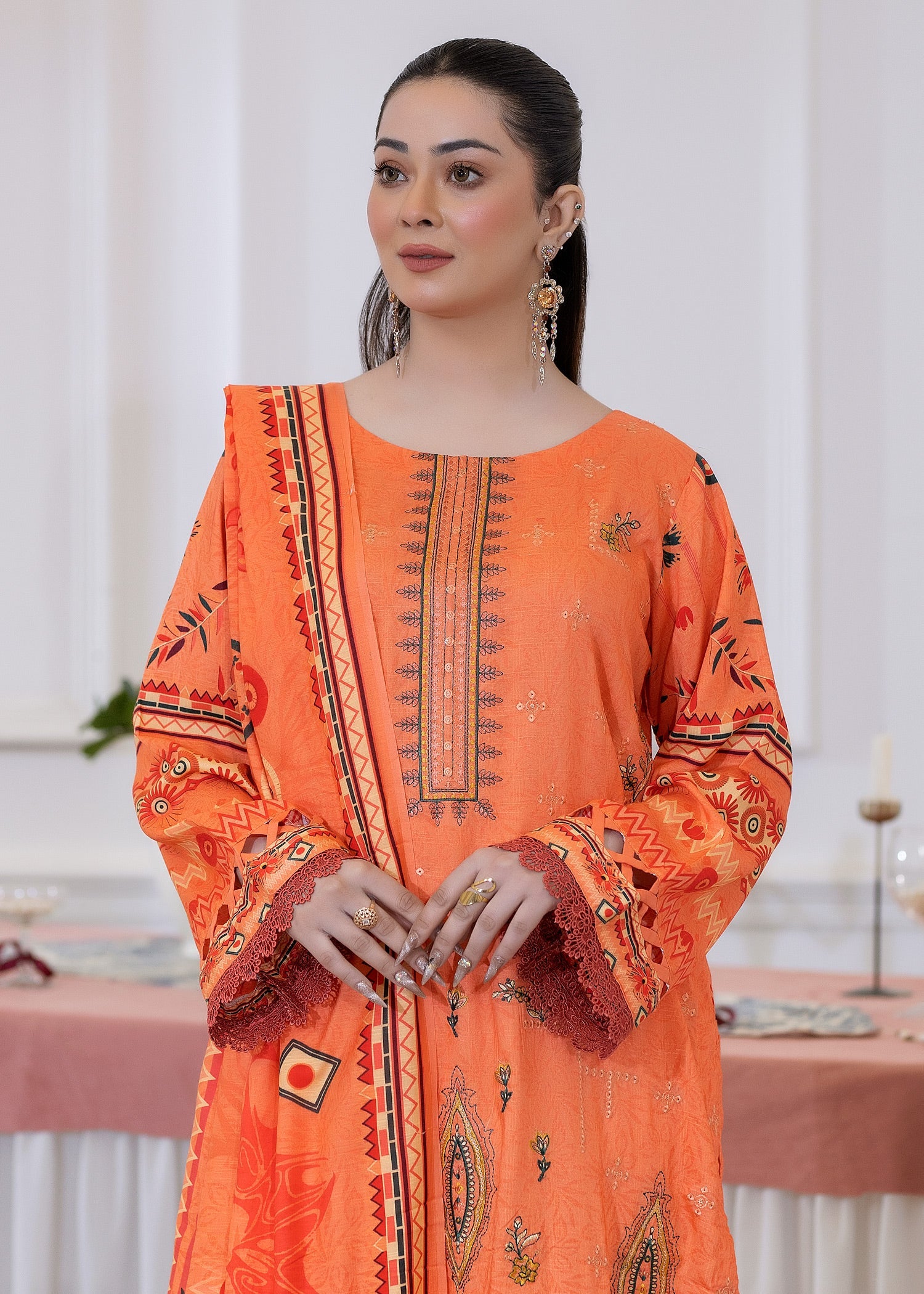 wool Kurta Set in Peach orange