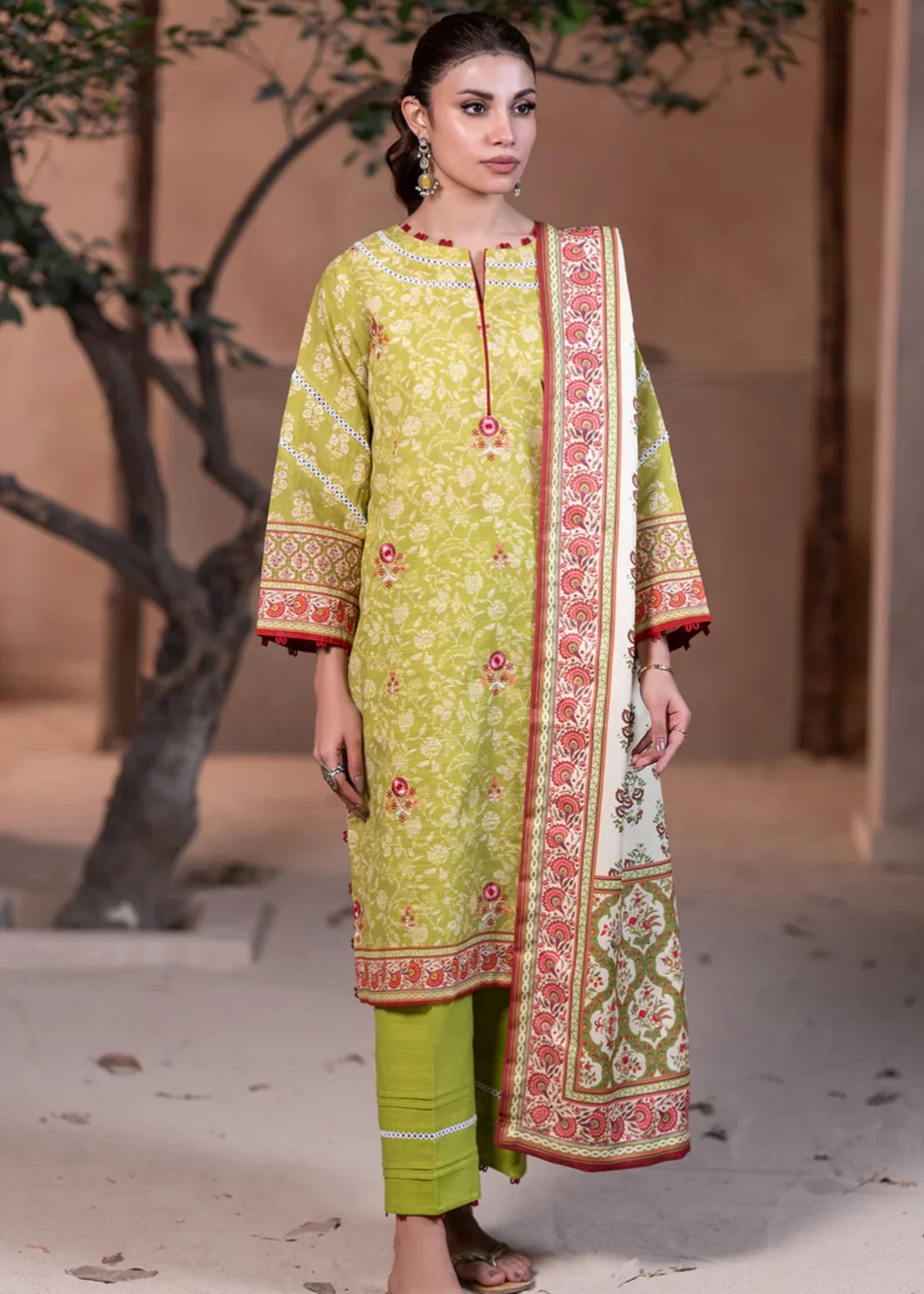 khaddar Unstitched in Yellow green