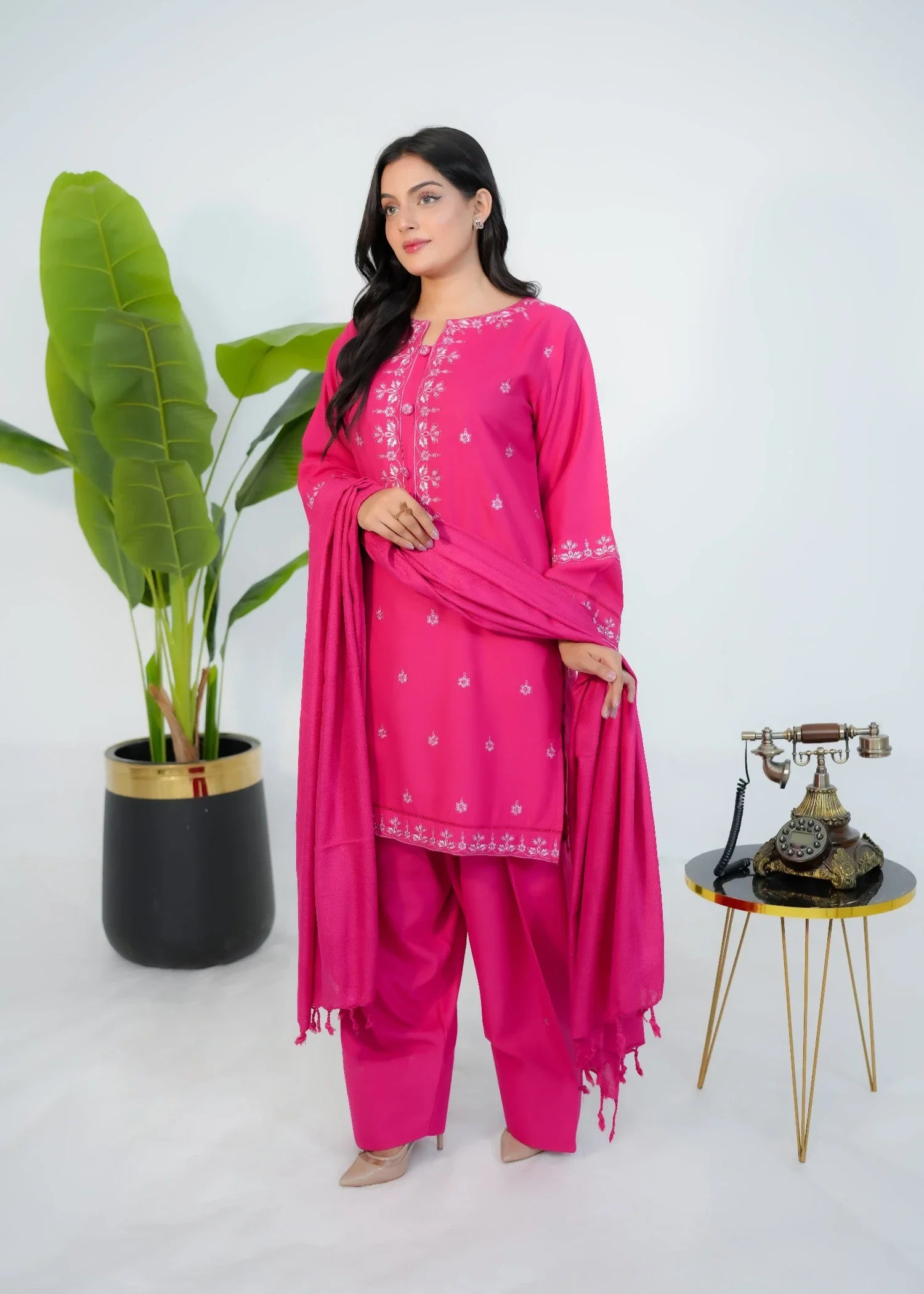 dhanak Kurta Set in Shocking pink