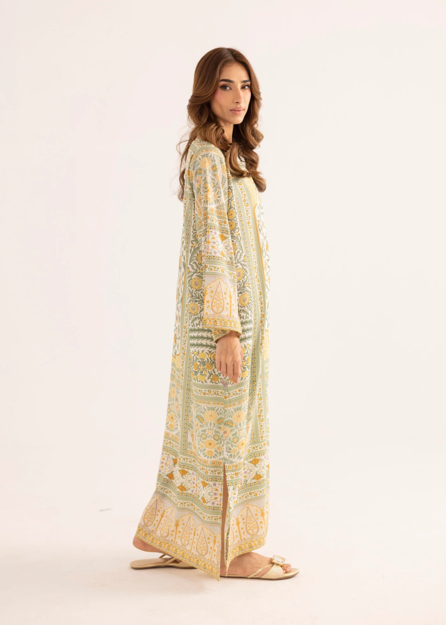 silk finish lawn Kaftan in Sage green