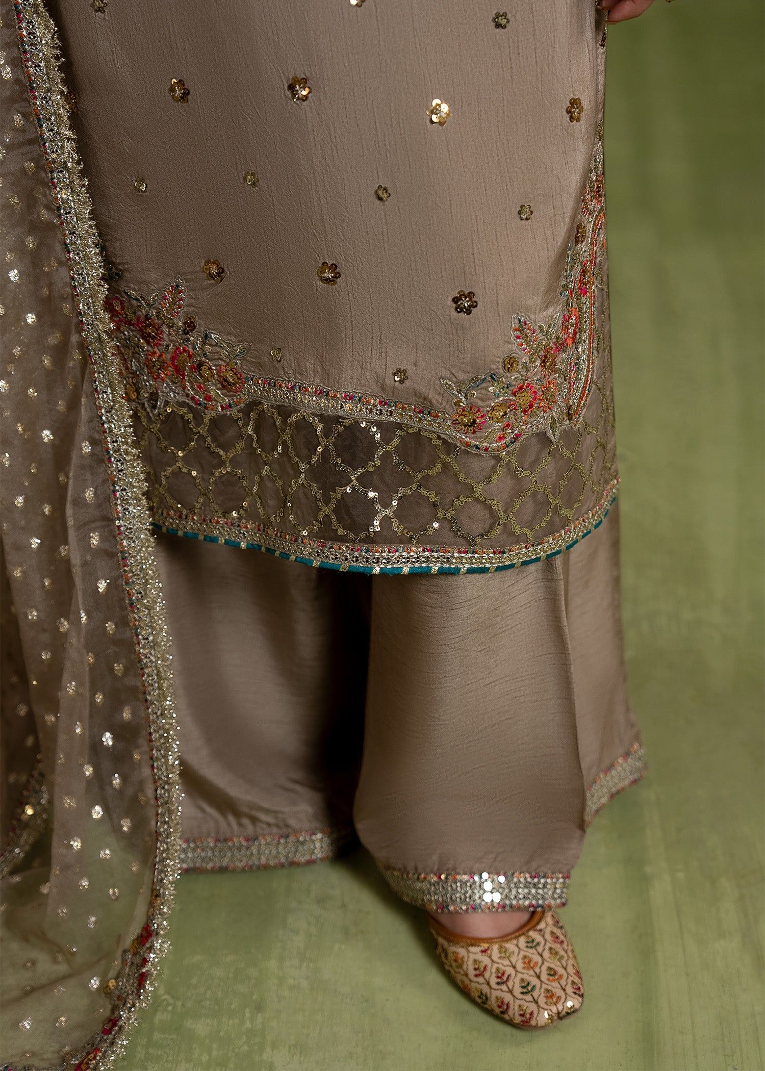 raw silk Kurta Set in Brown
