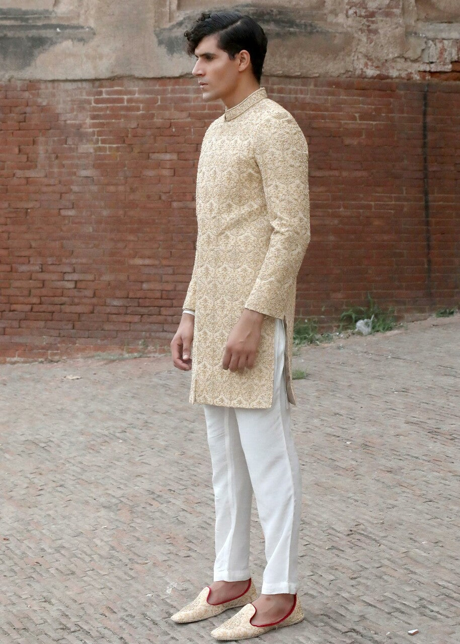 silk Sherwani in Cream