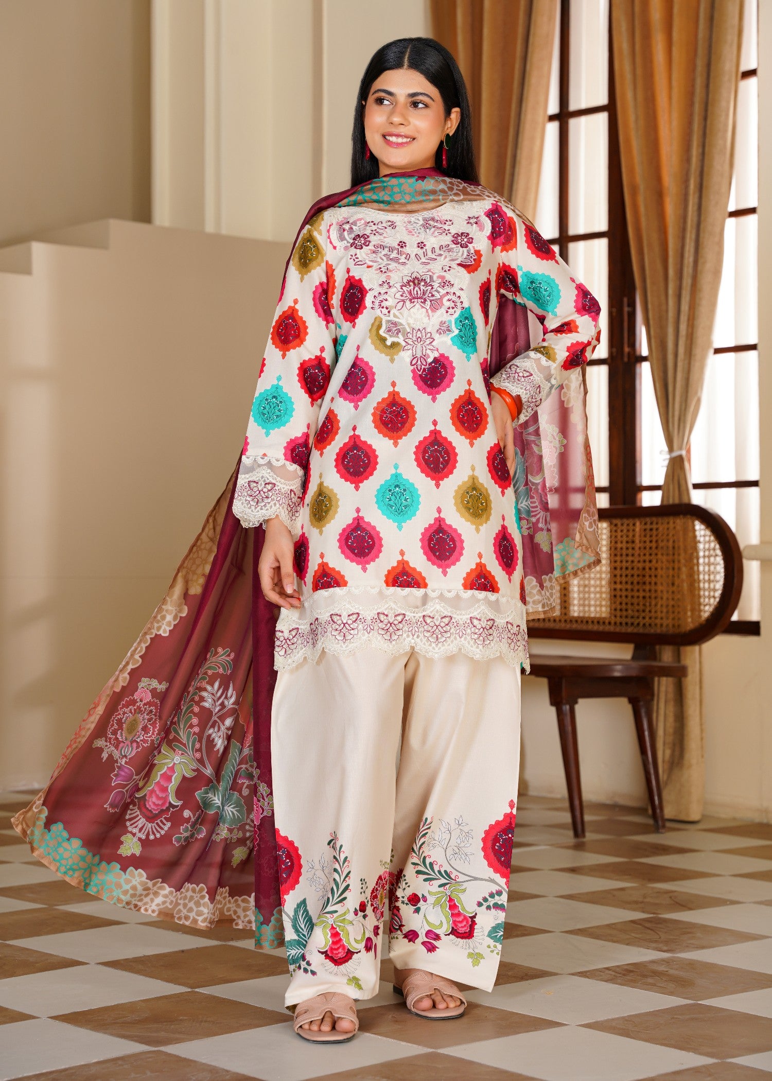lawn Kurta Set in Champagne