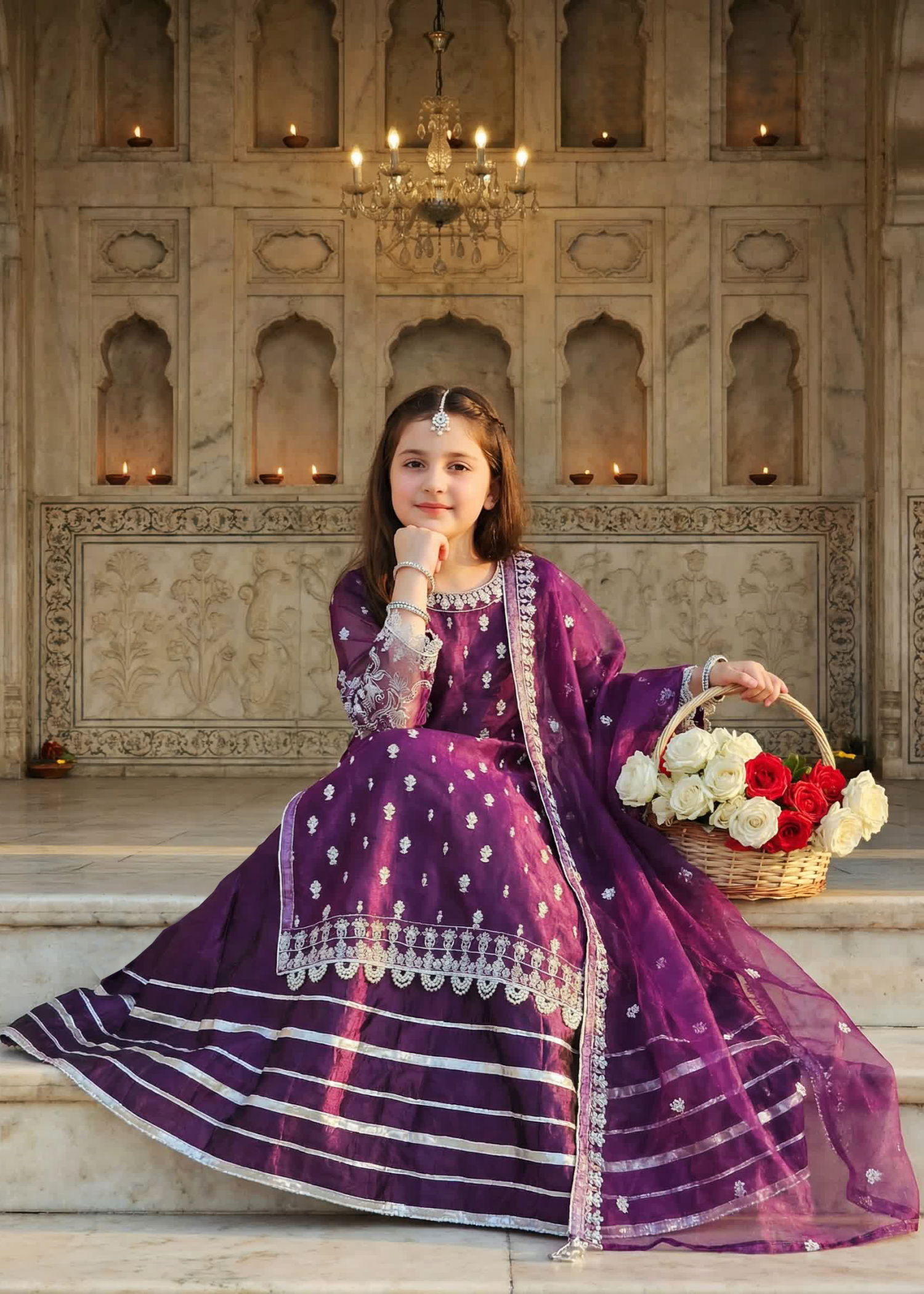 organza Lehenga in Purple