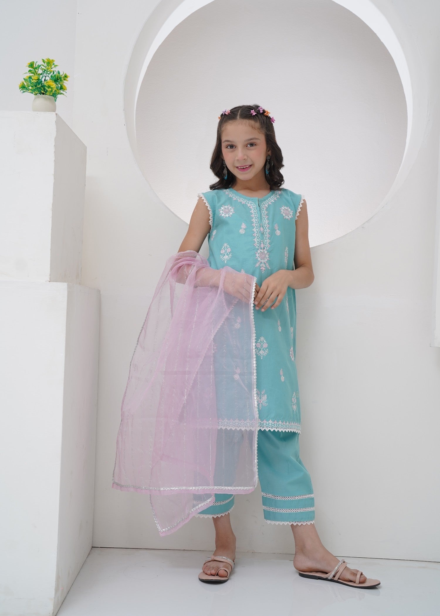 cotton Kurta Set in Turquoise