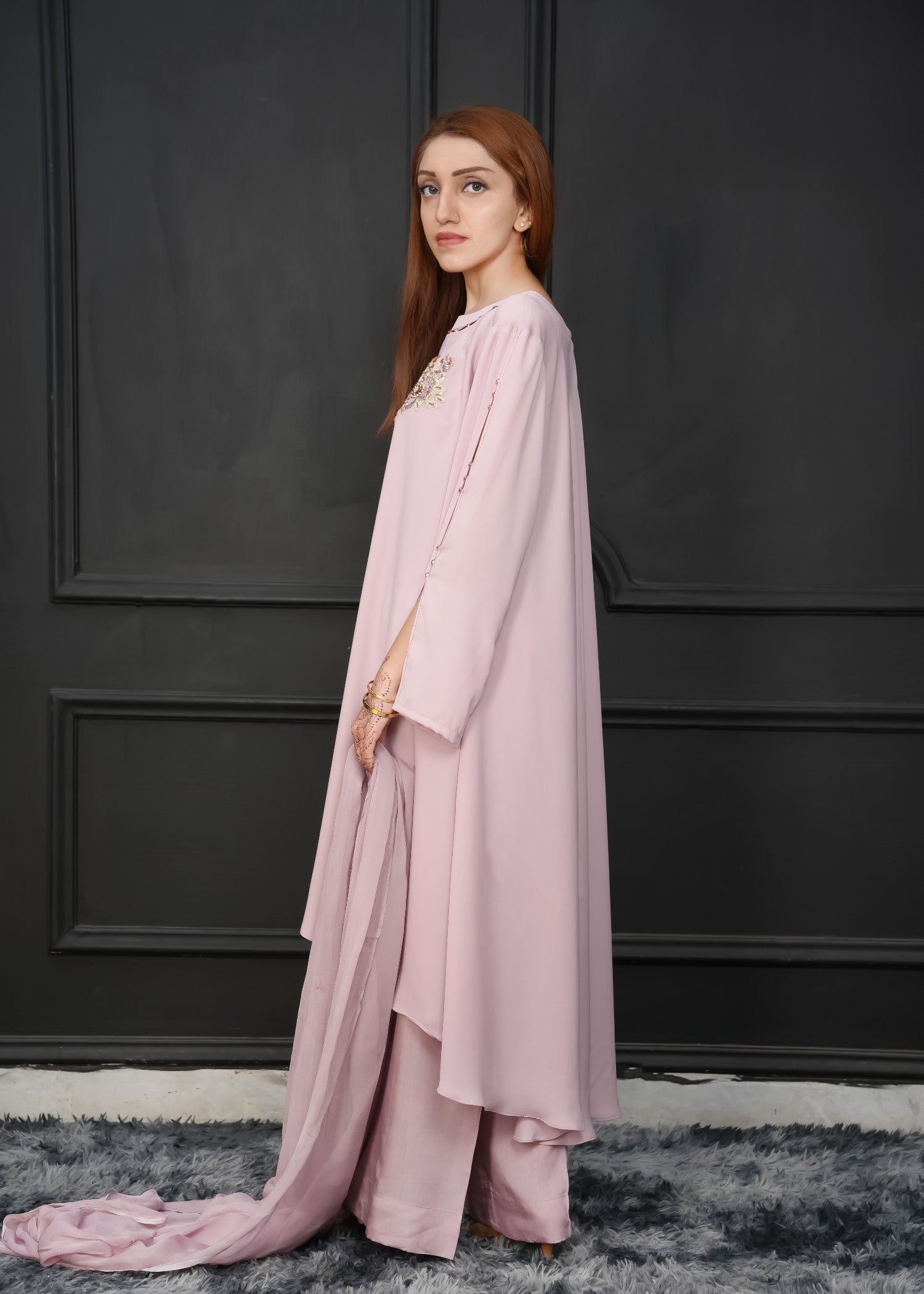 georgette chiffon Short Frock in Mauve pink