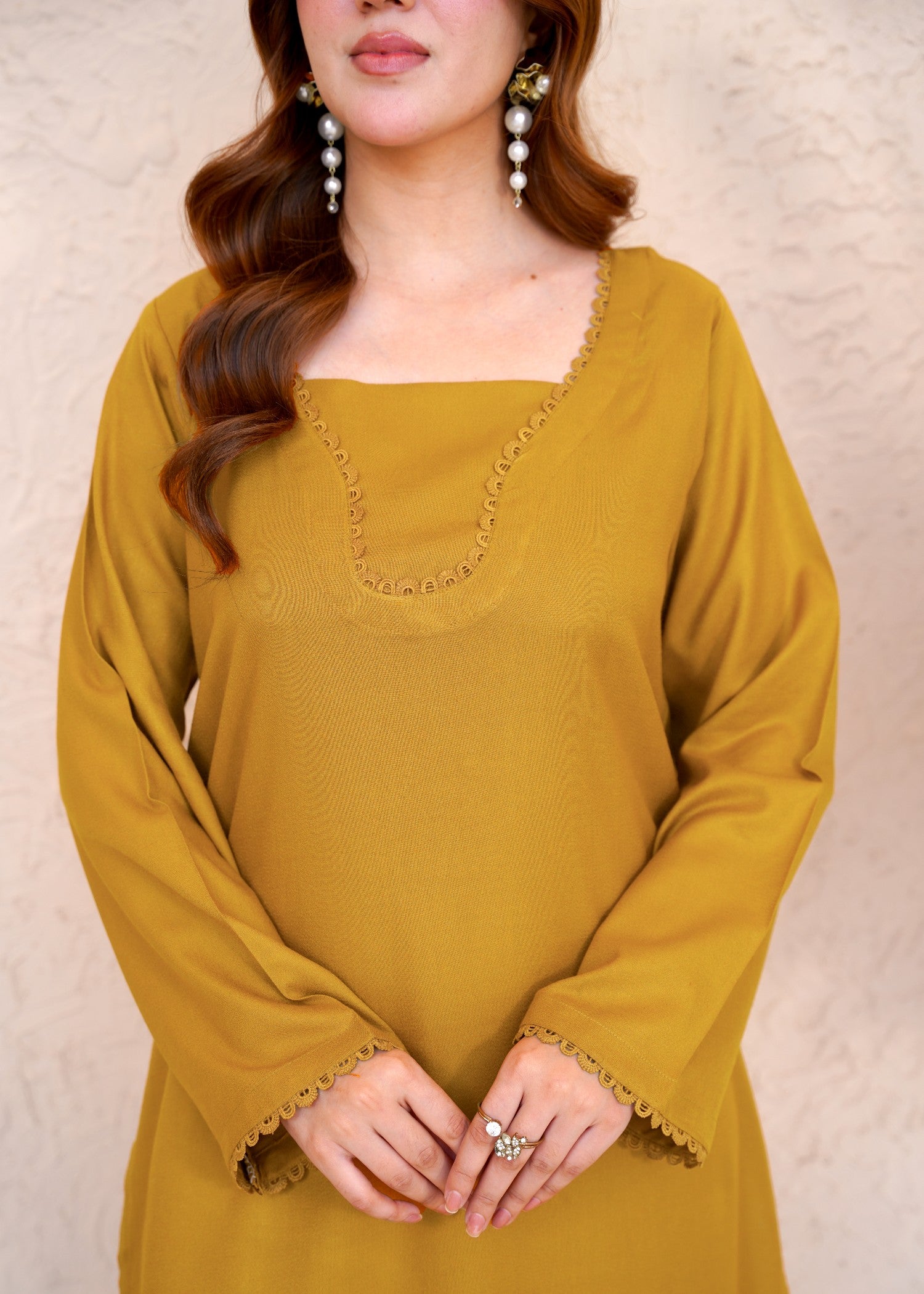 dhanak Kurta Set in Mustard
