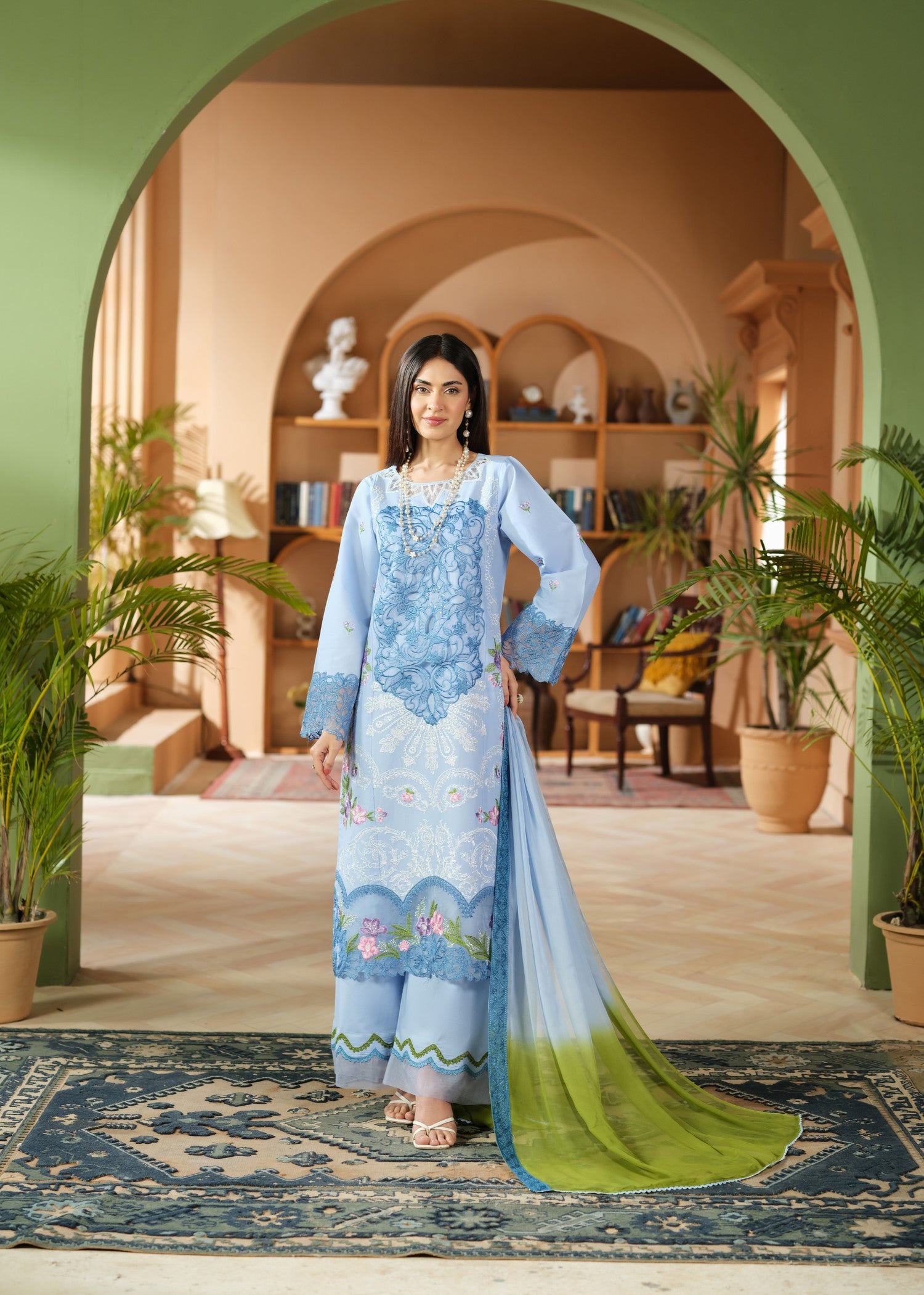 cambric cotton Kurta Set in Sky blue