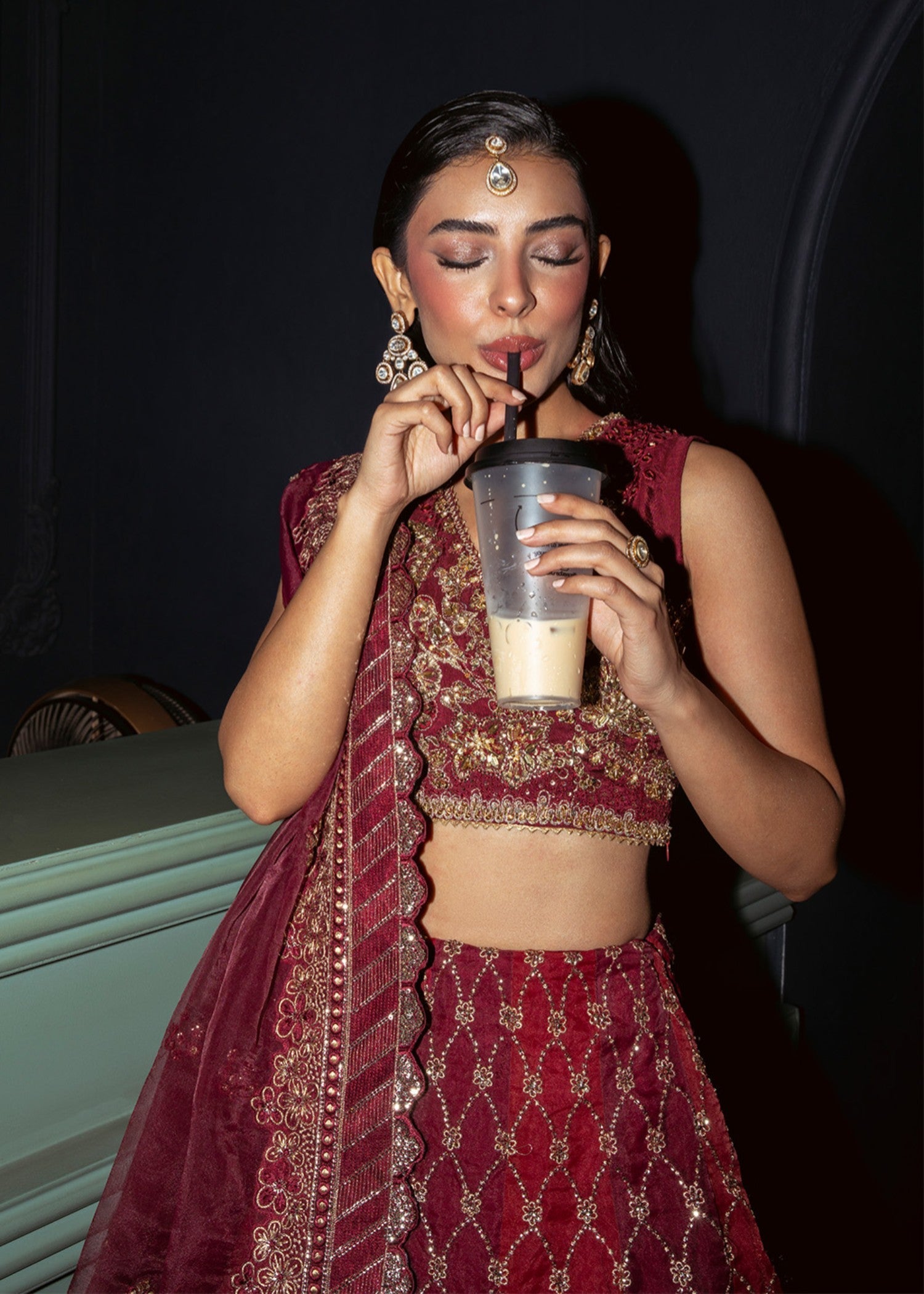 raw silk Lehenga in Maroon