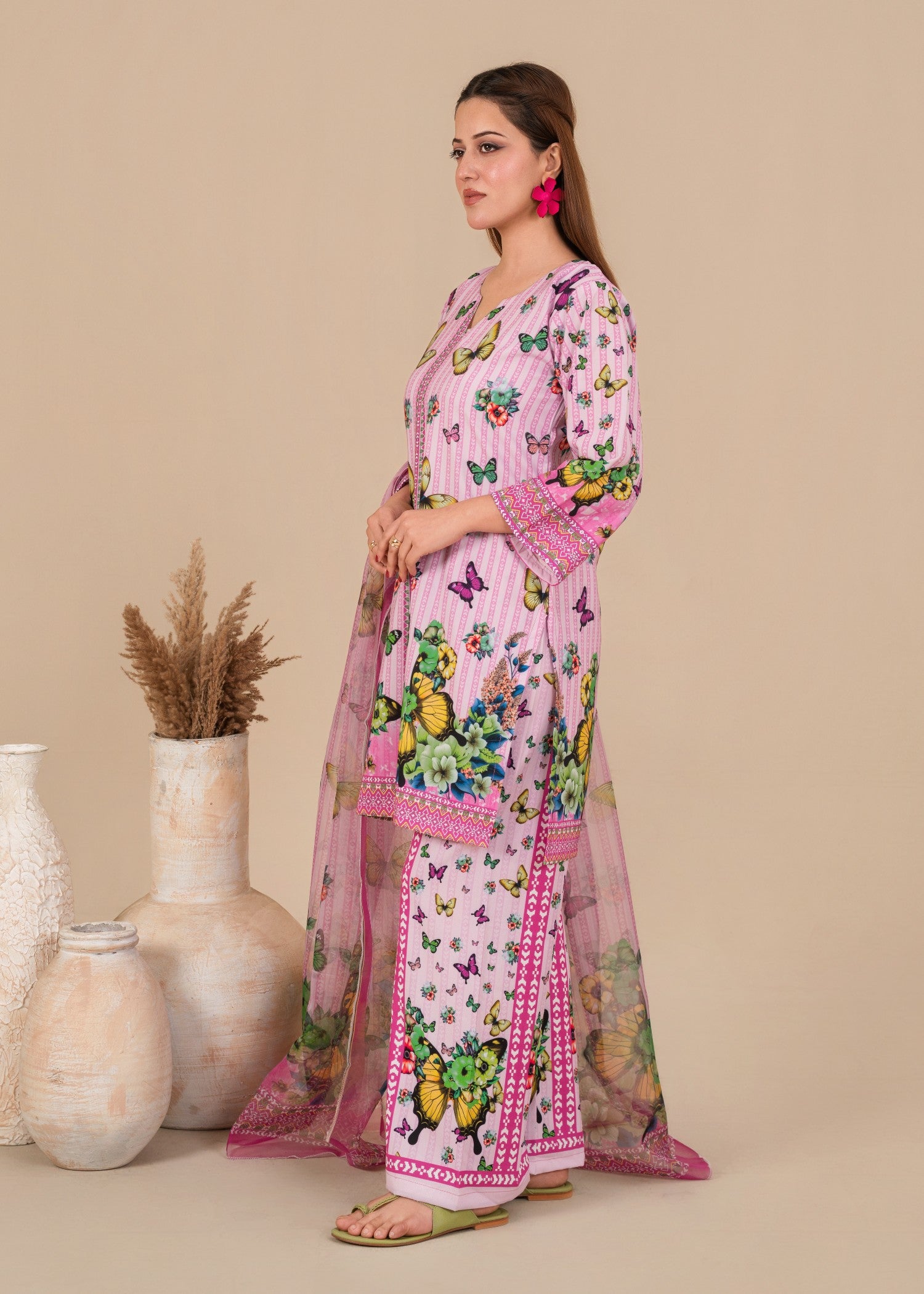 crepe Kurta Set in Purple ash