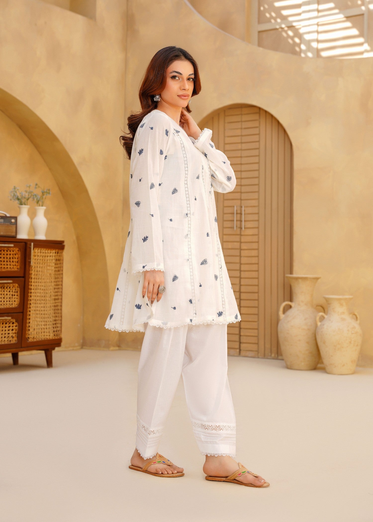 swiss lawn Short Frock in White