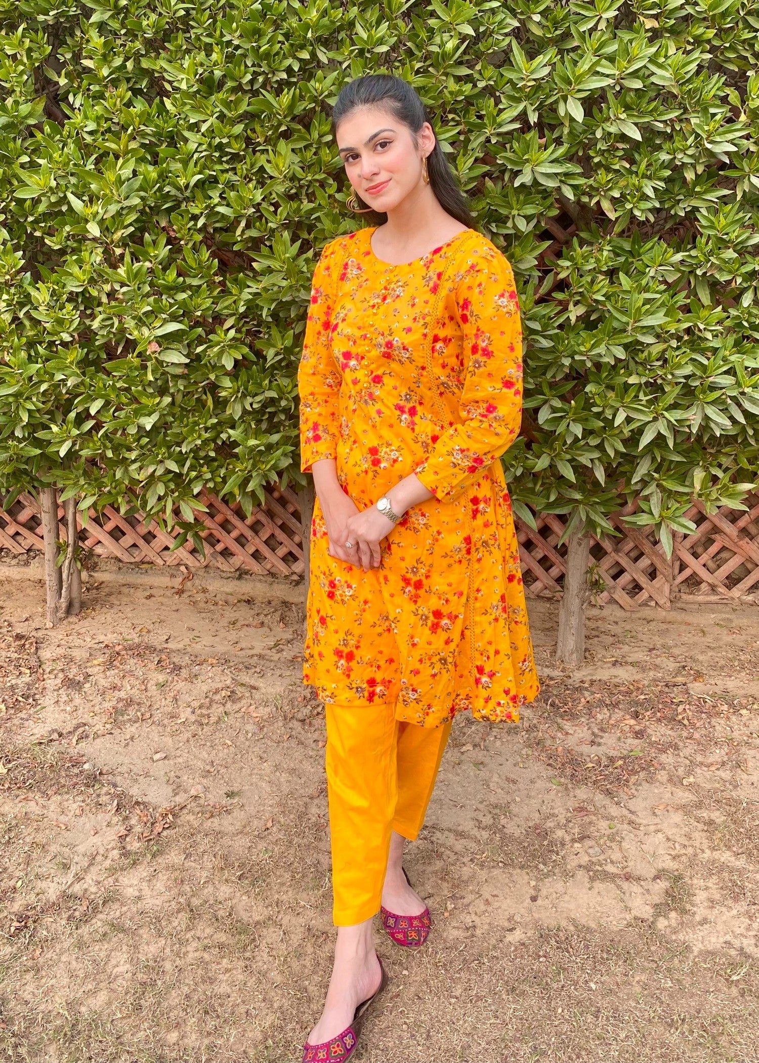 lawn Short Frock in Saffron