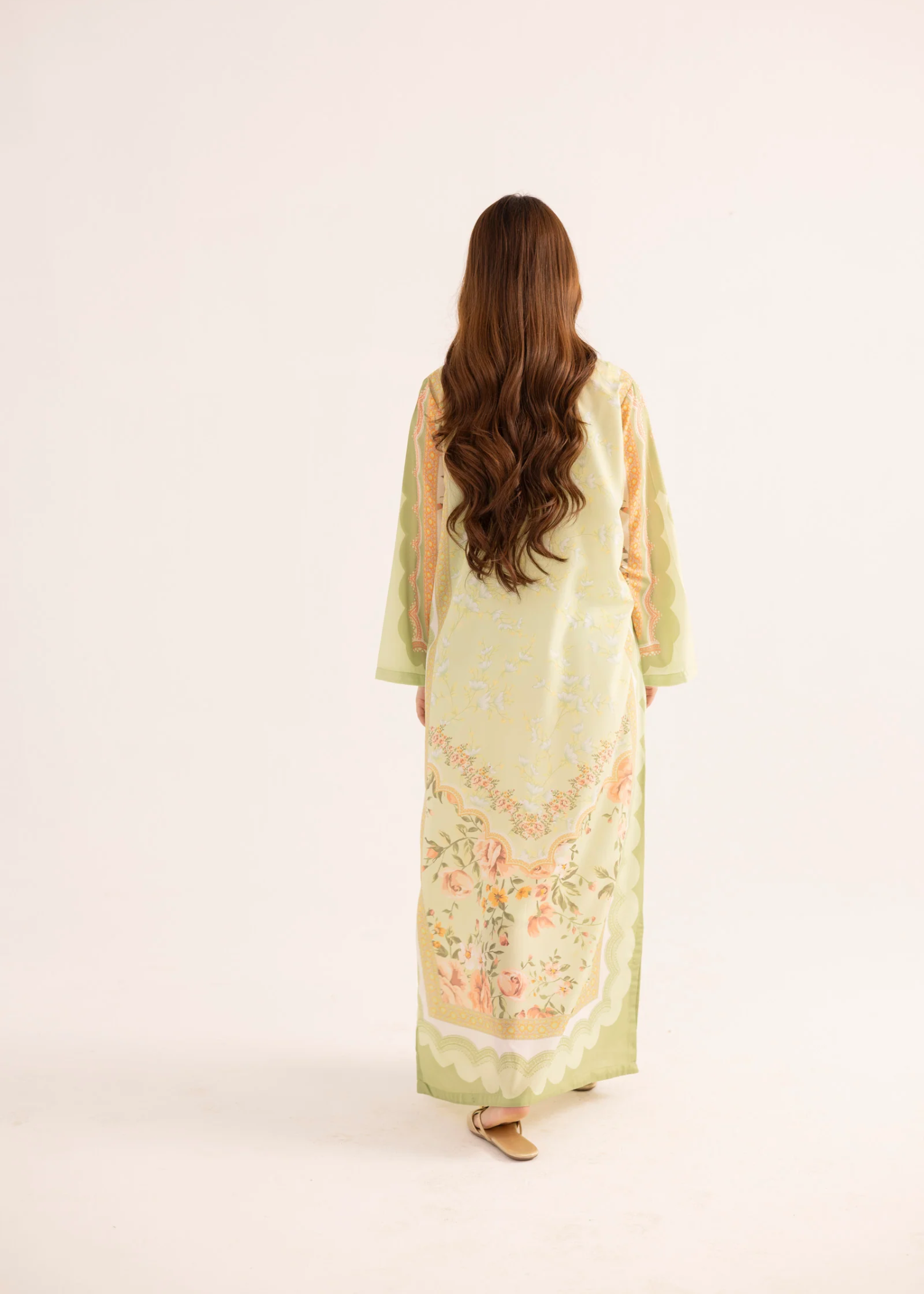 silk finish lawn Kaftan in Acid yellow