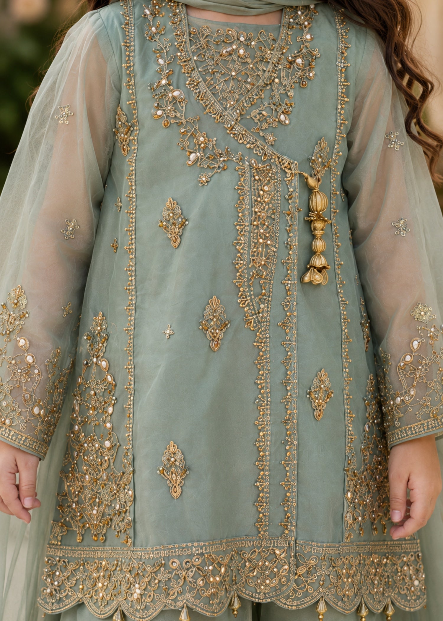 organza Angrakha in Pastel green