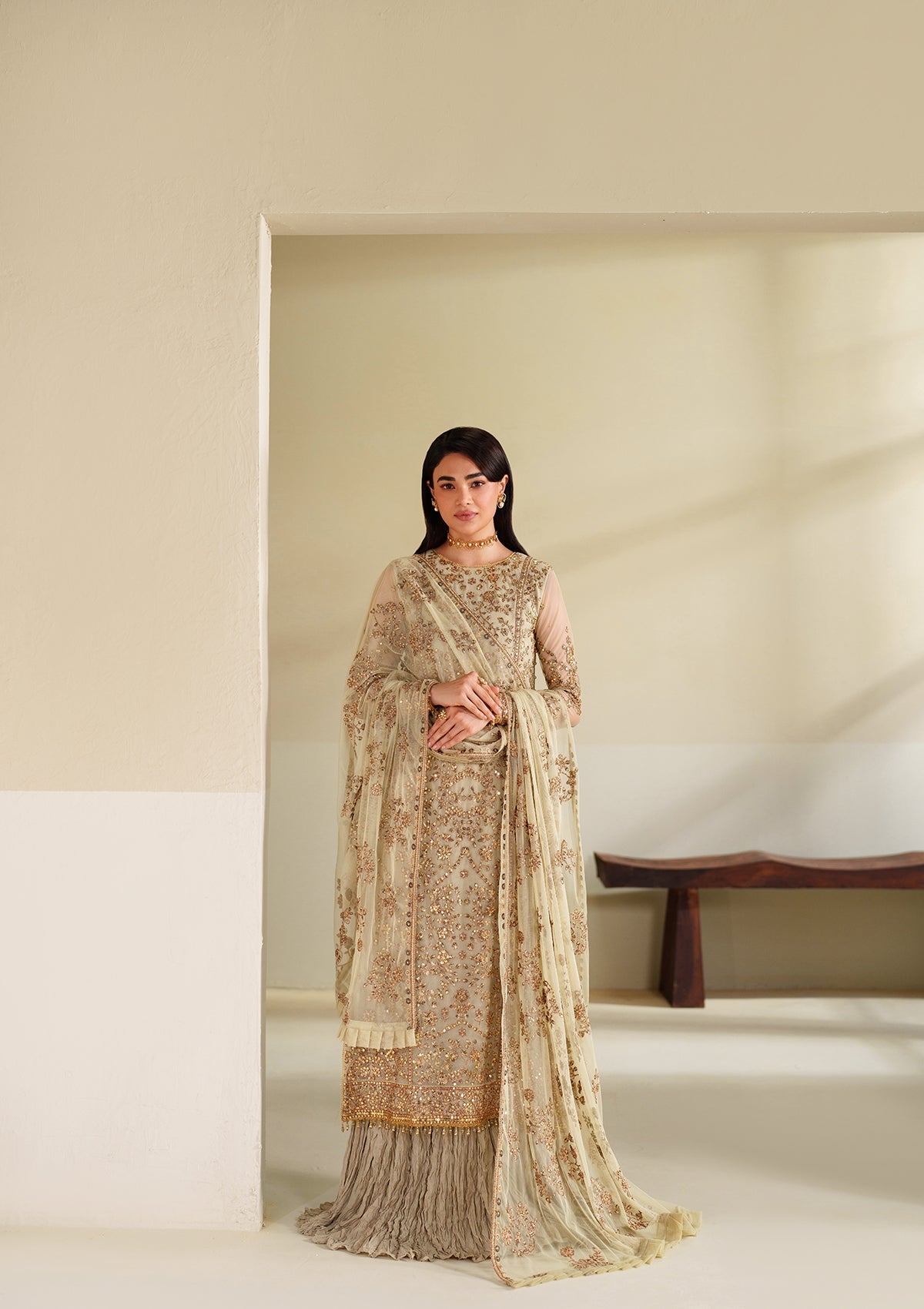 net Sharara in Cream