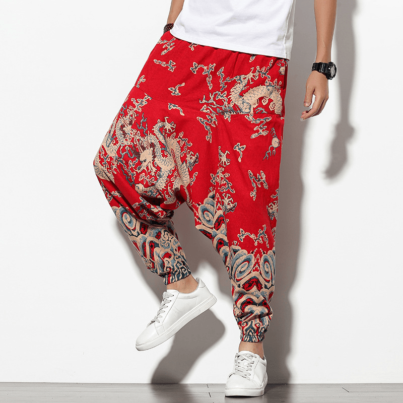 Summer Bohemian Loose Wide-Leg Elephant Flower Beach Trousers