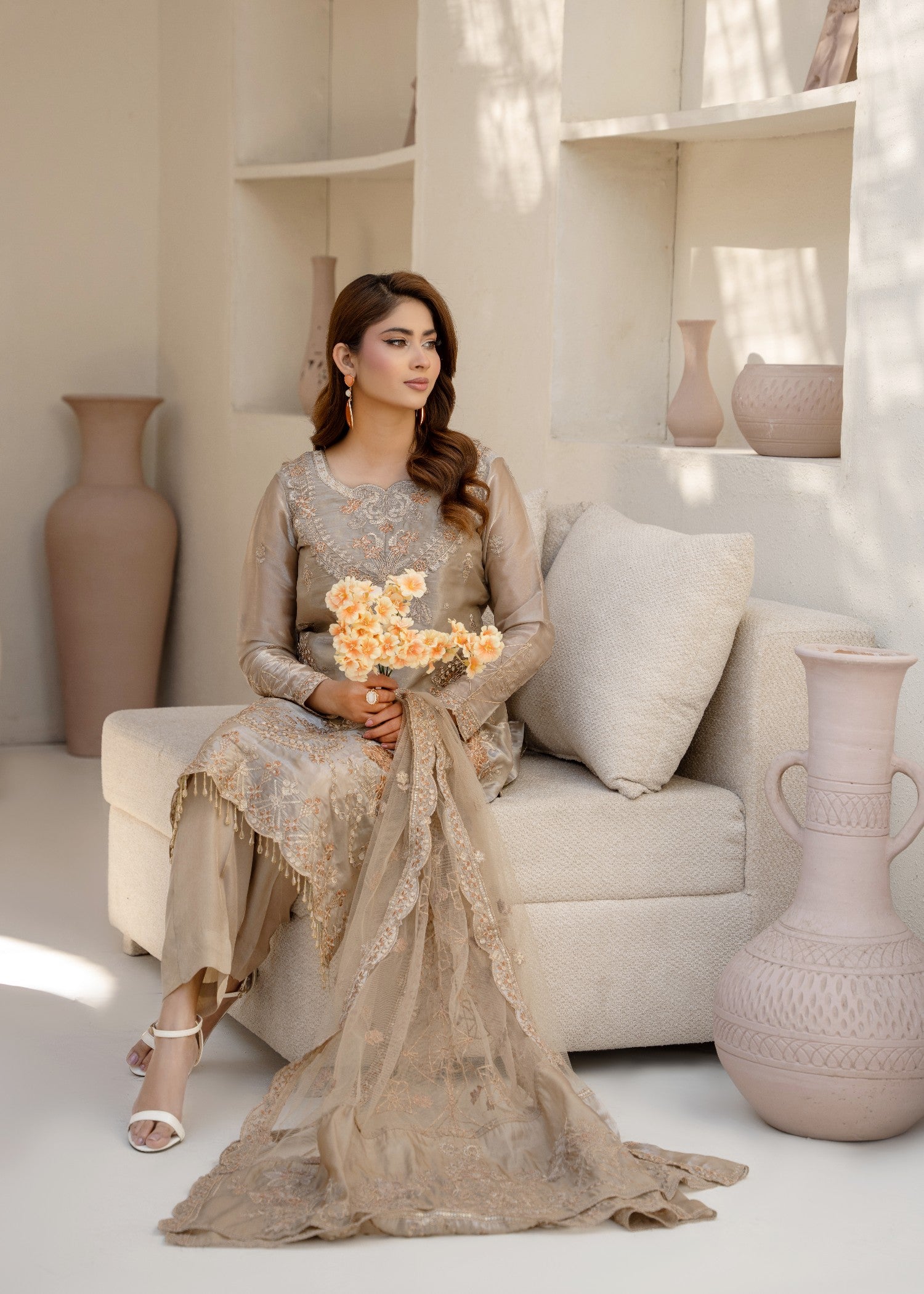 silk Kurta Set in Champagne