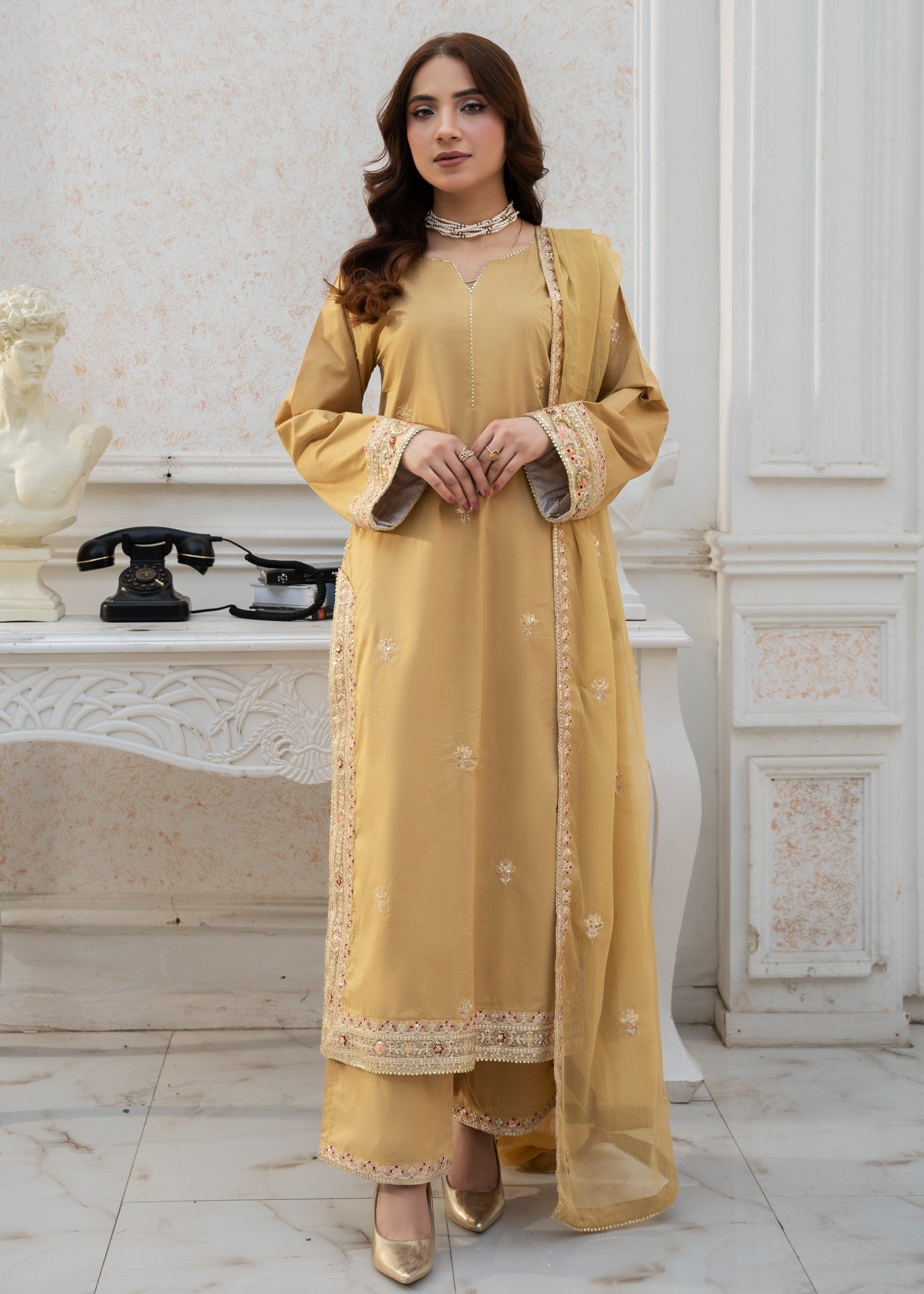 viscose Kurta Set in Gold