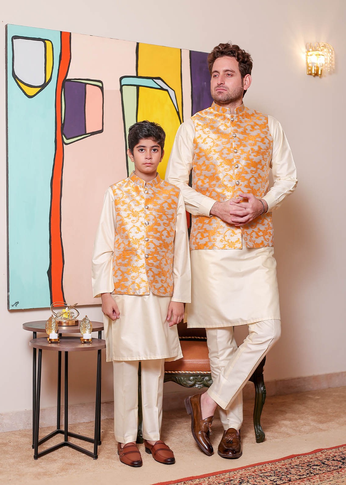 banarsi silk Waistcoat in Yellow