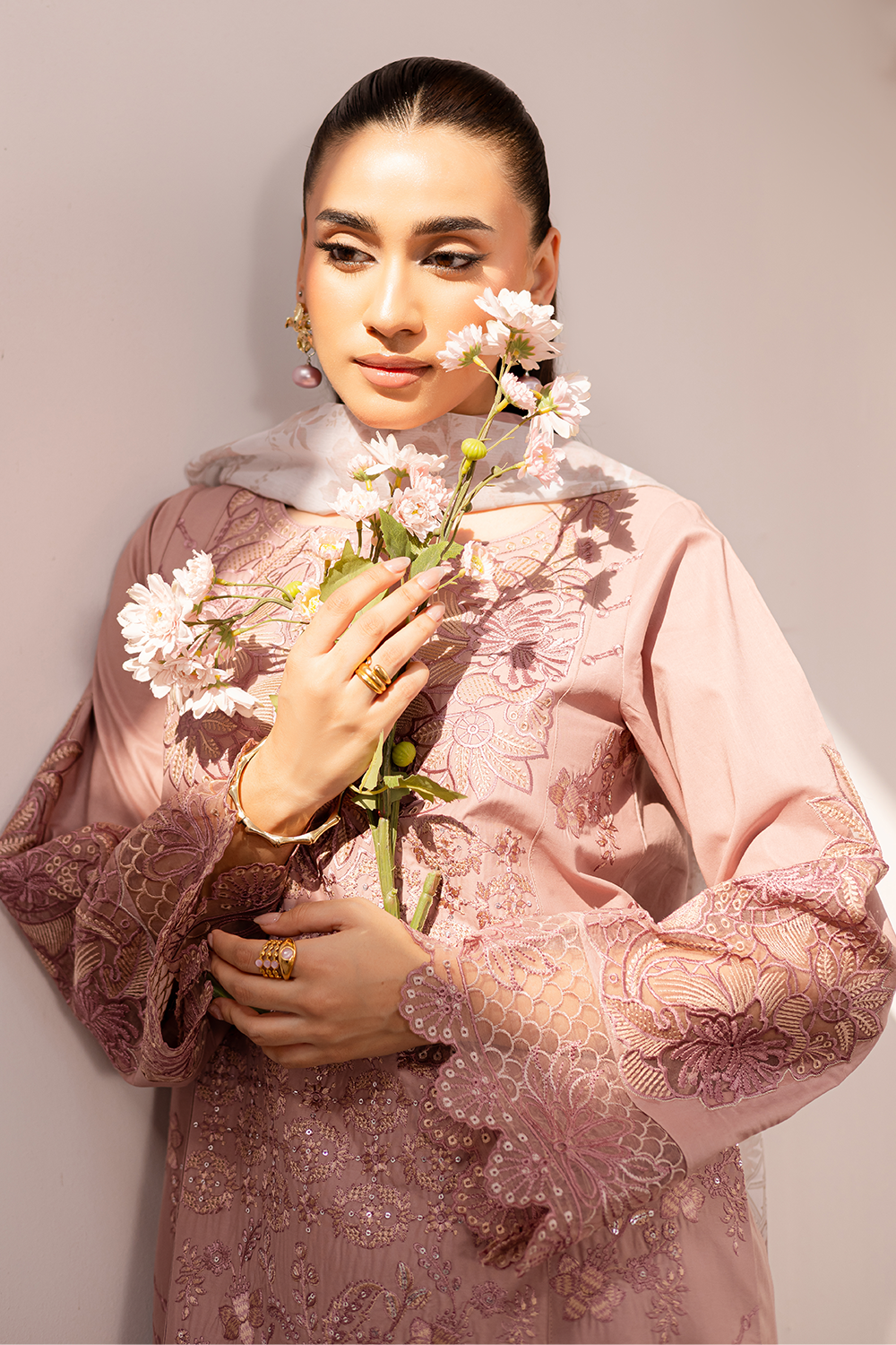 lawn Kurta Set in Indian pink