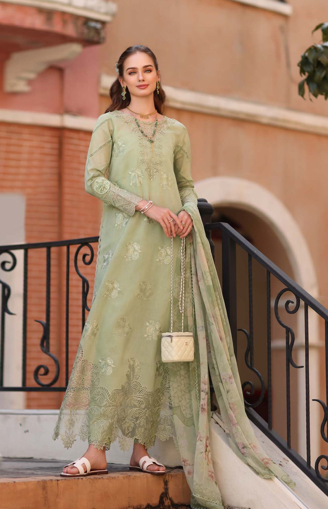 Noor Eid Luxe Printskhaas Lawn – D2 - A - Opal Mint