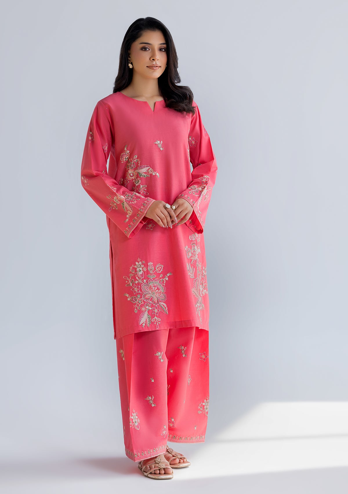 cotton Kurta Set in Shocking pink