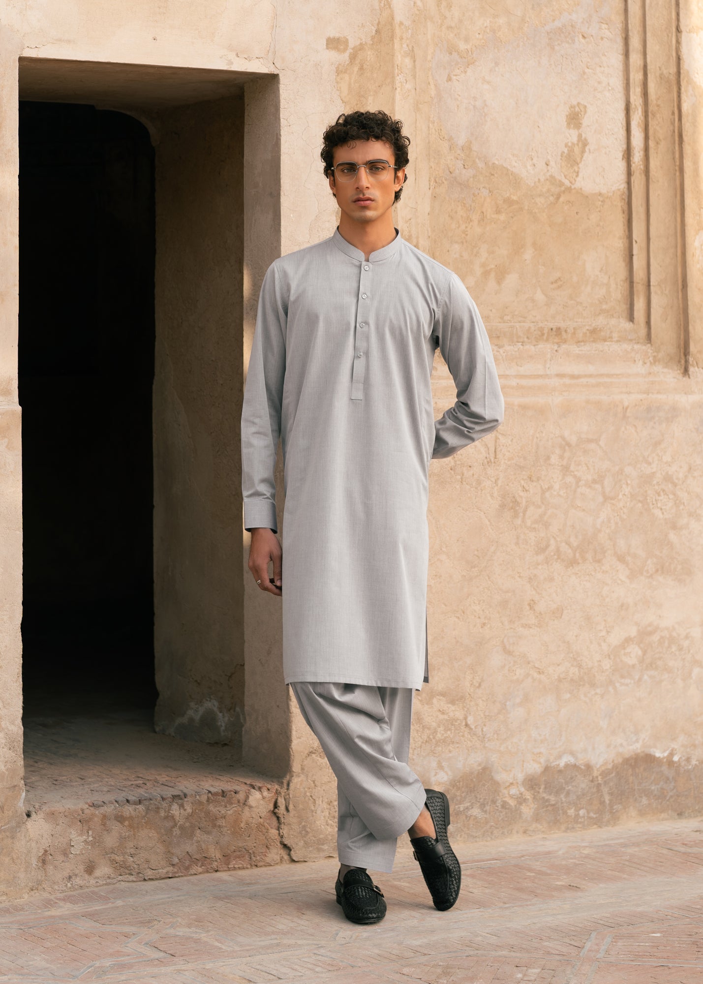 cotton Shalwar Kameez in Grey