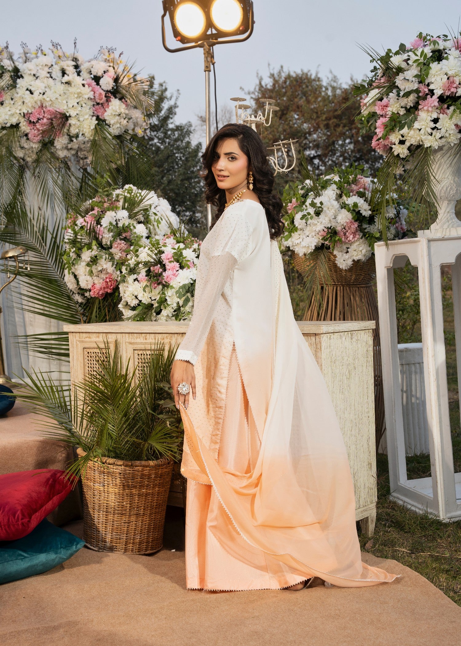 chiffon Kurta Set in Peach pink