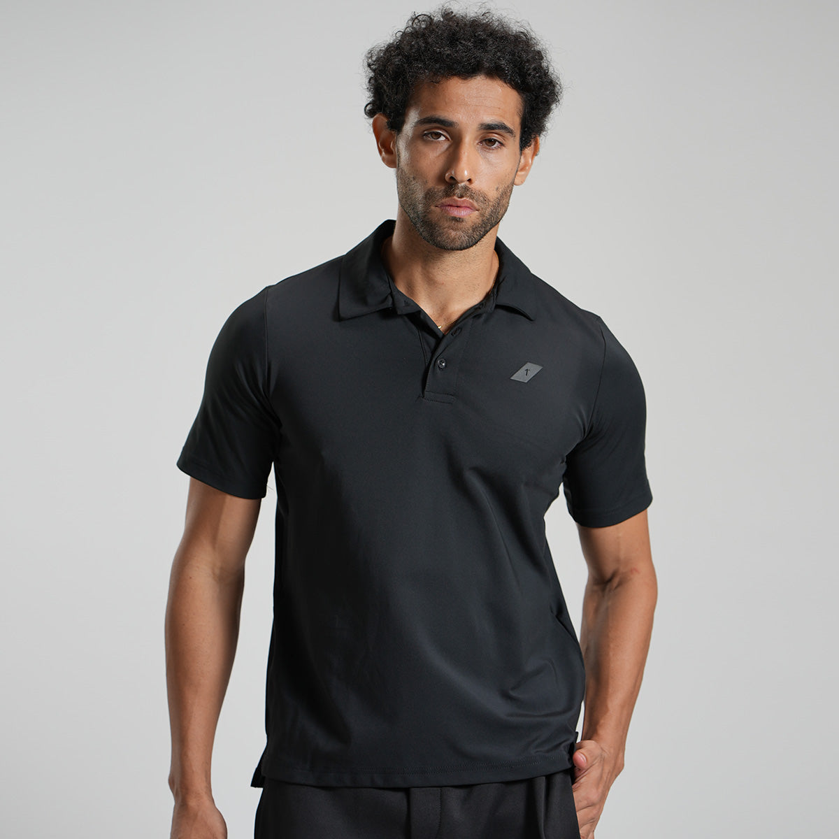 cotton linen Polo Shirt in Jet black