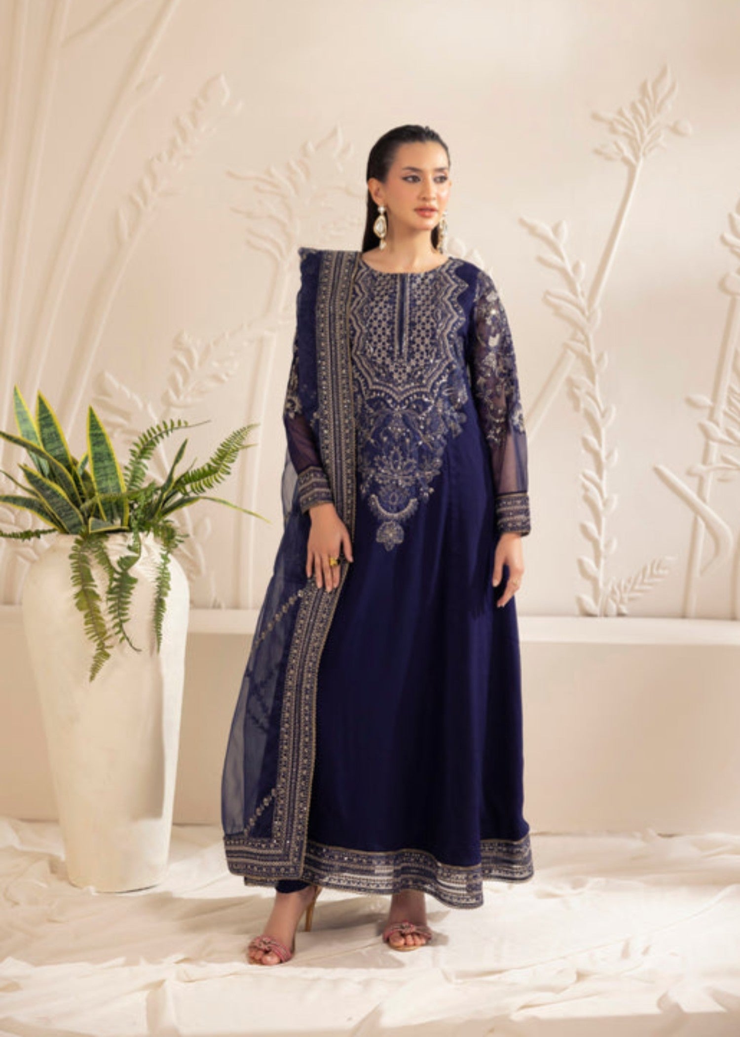 bemberg crinkle chiffon Maxi in Dark cyan