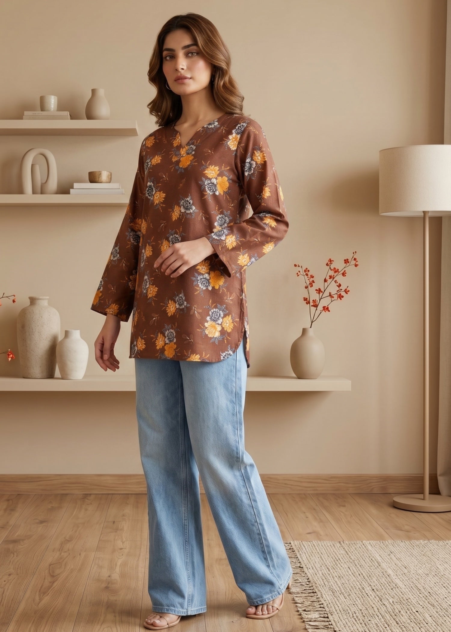 lawn cotton Kurti in Coffee brown