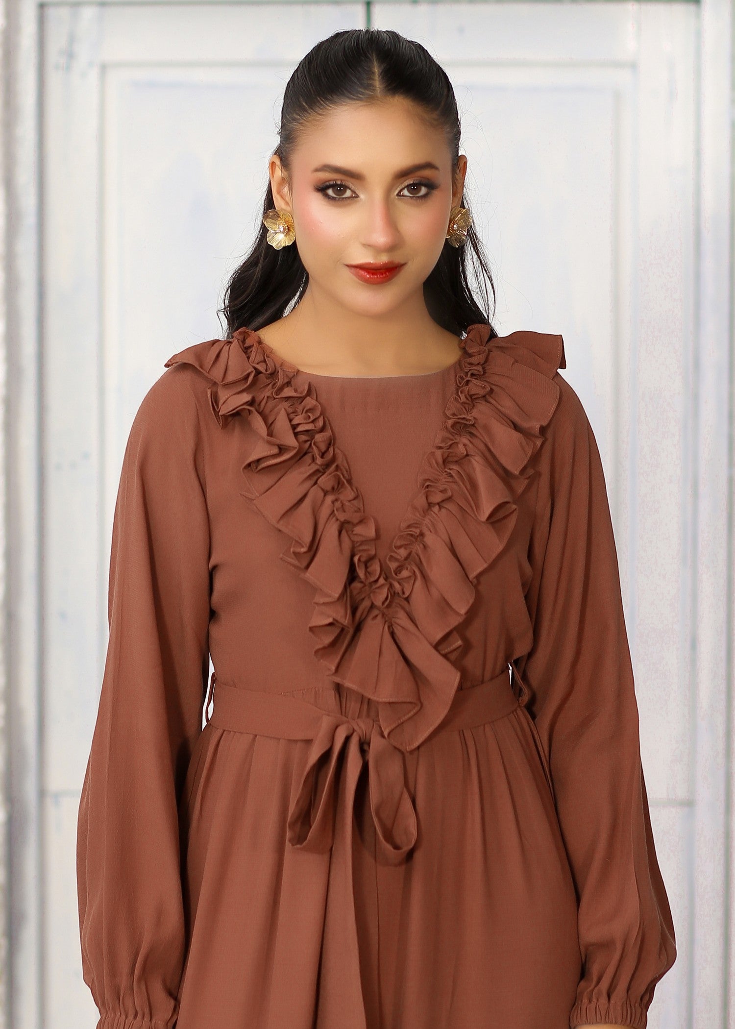 georgette Dress in Coffee brown