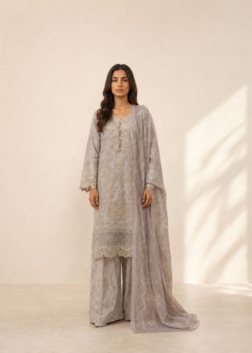 cotton Kurta Set in Beige, wheat, tan brown