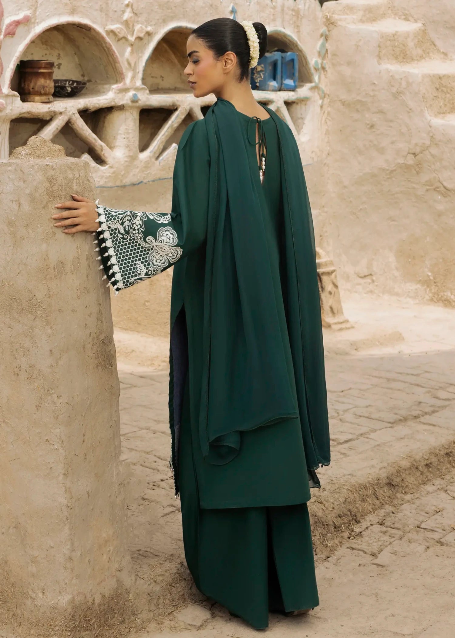 lawn cotton Kurta Set in Hunter green