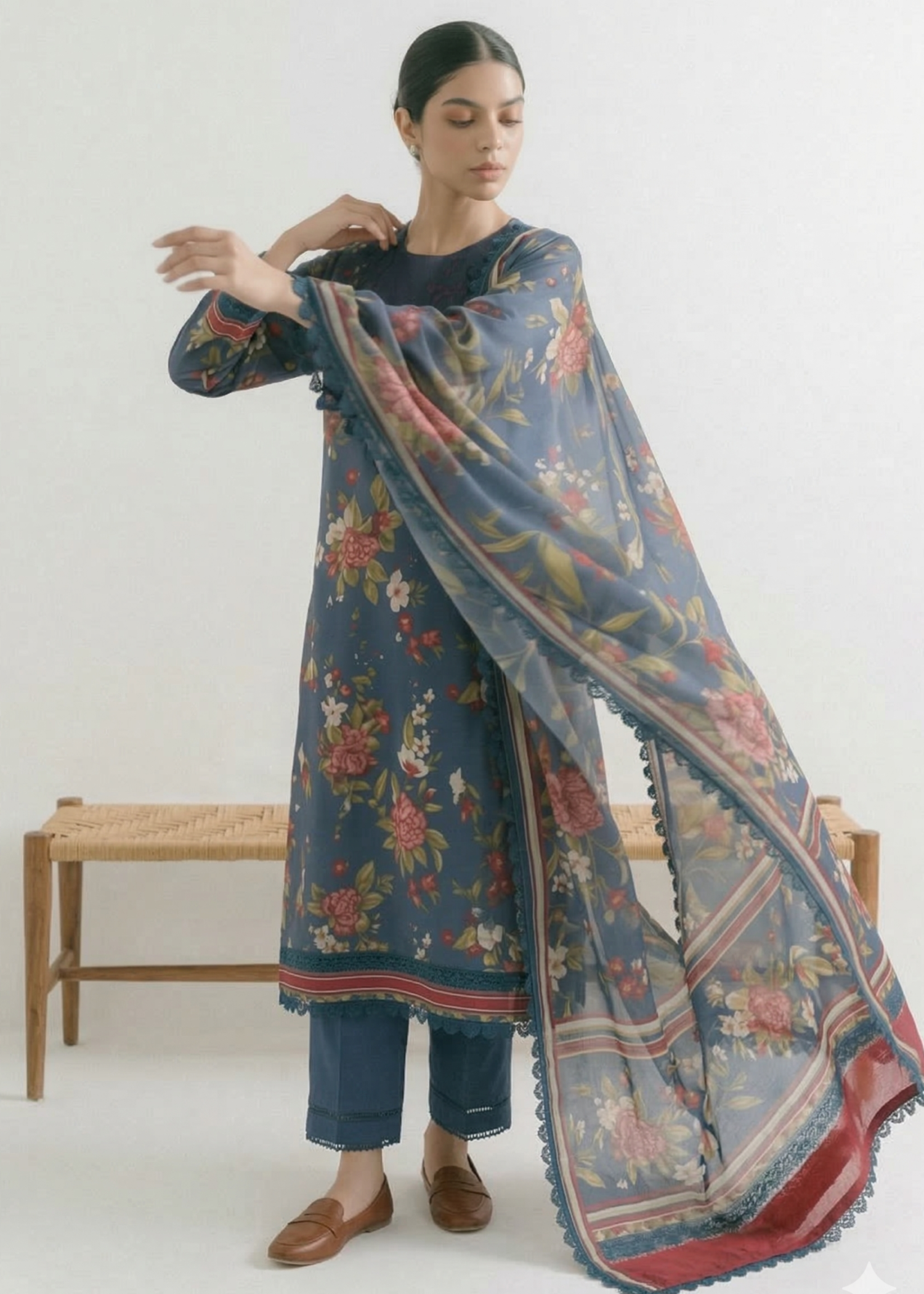 lawn cotton Kurta Set in Lavender grey