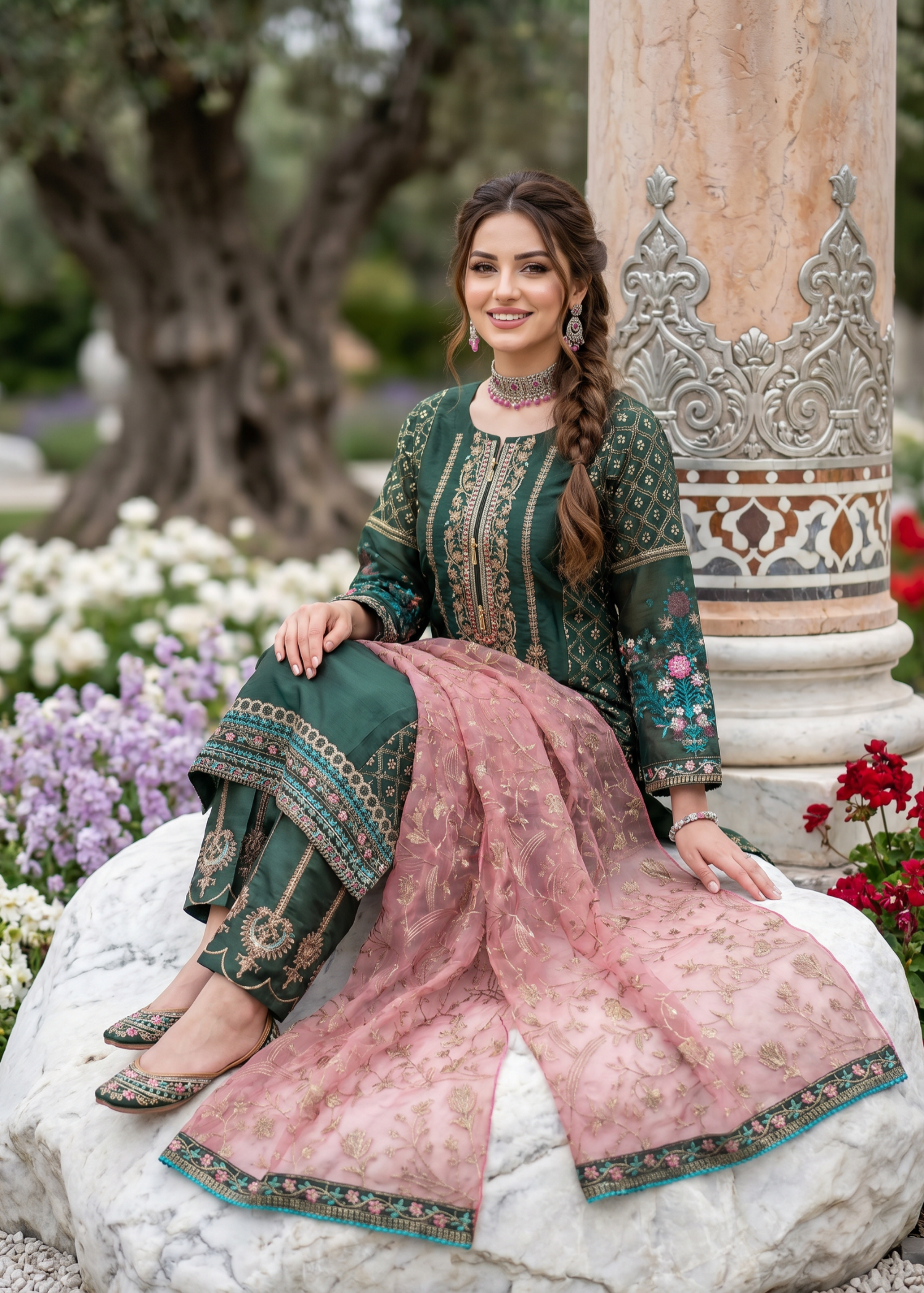 kattan silk Kurta Set in Bottle green, cobalt blue