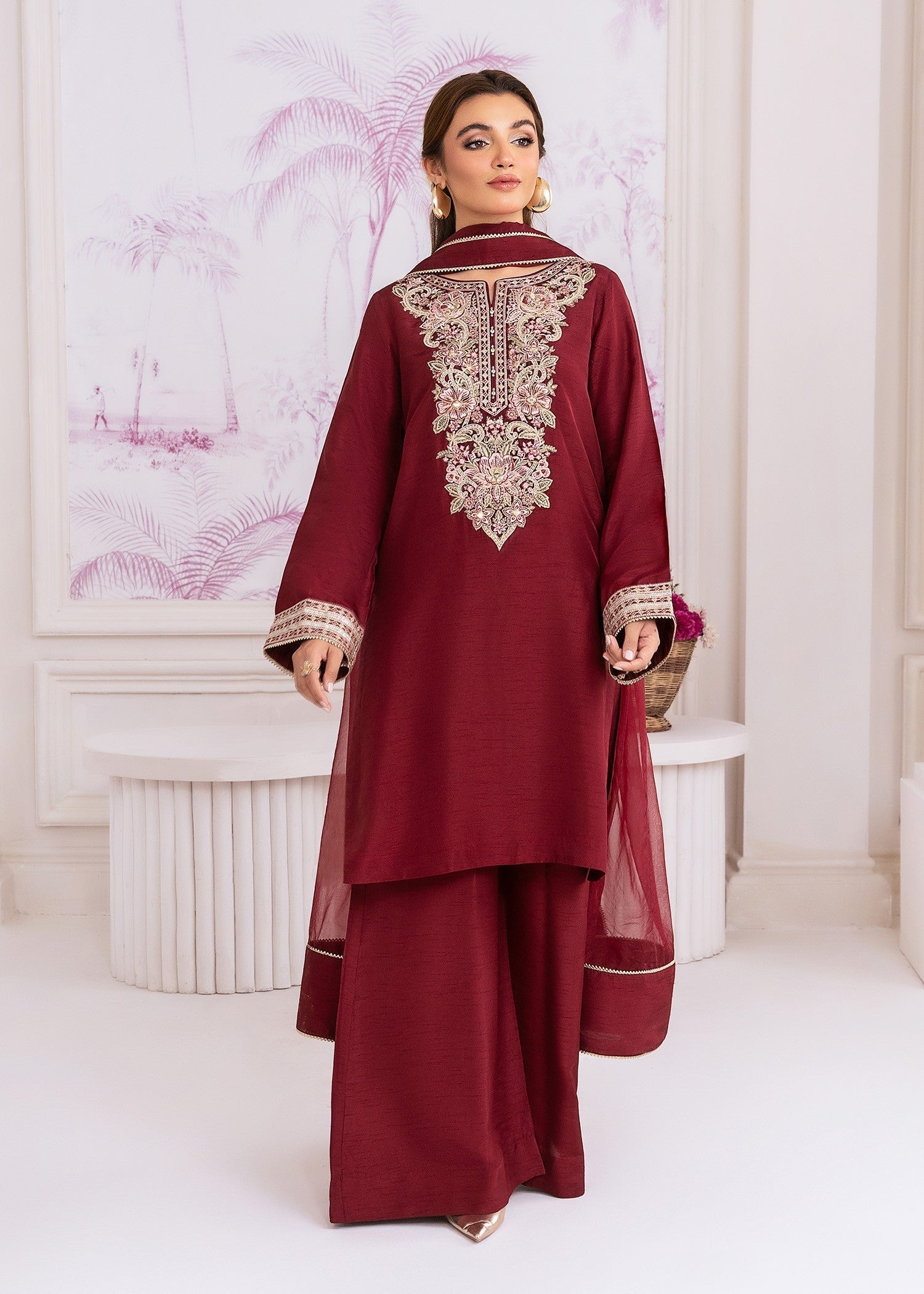 khaddi silk Kurta Set in Maroon