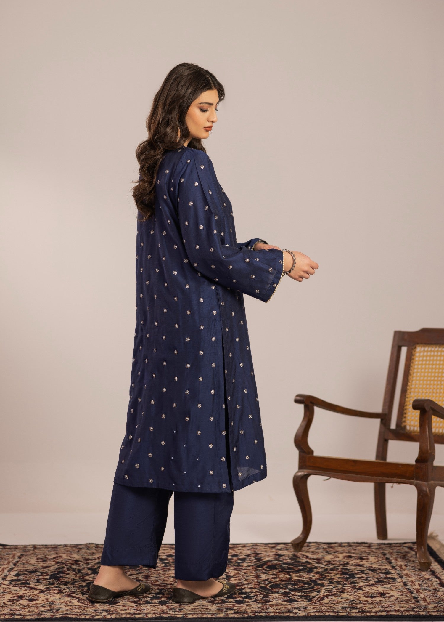 chambray Kurta Set in Royal blue