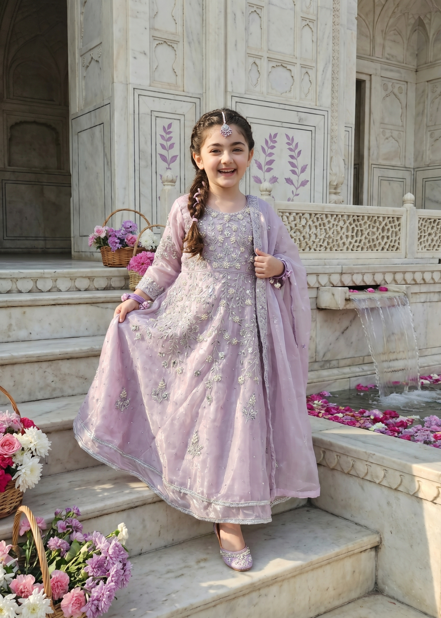 tissue silk Pishwas in Mauve