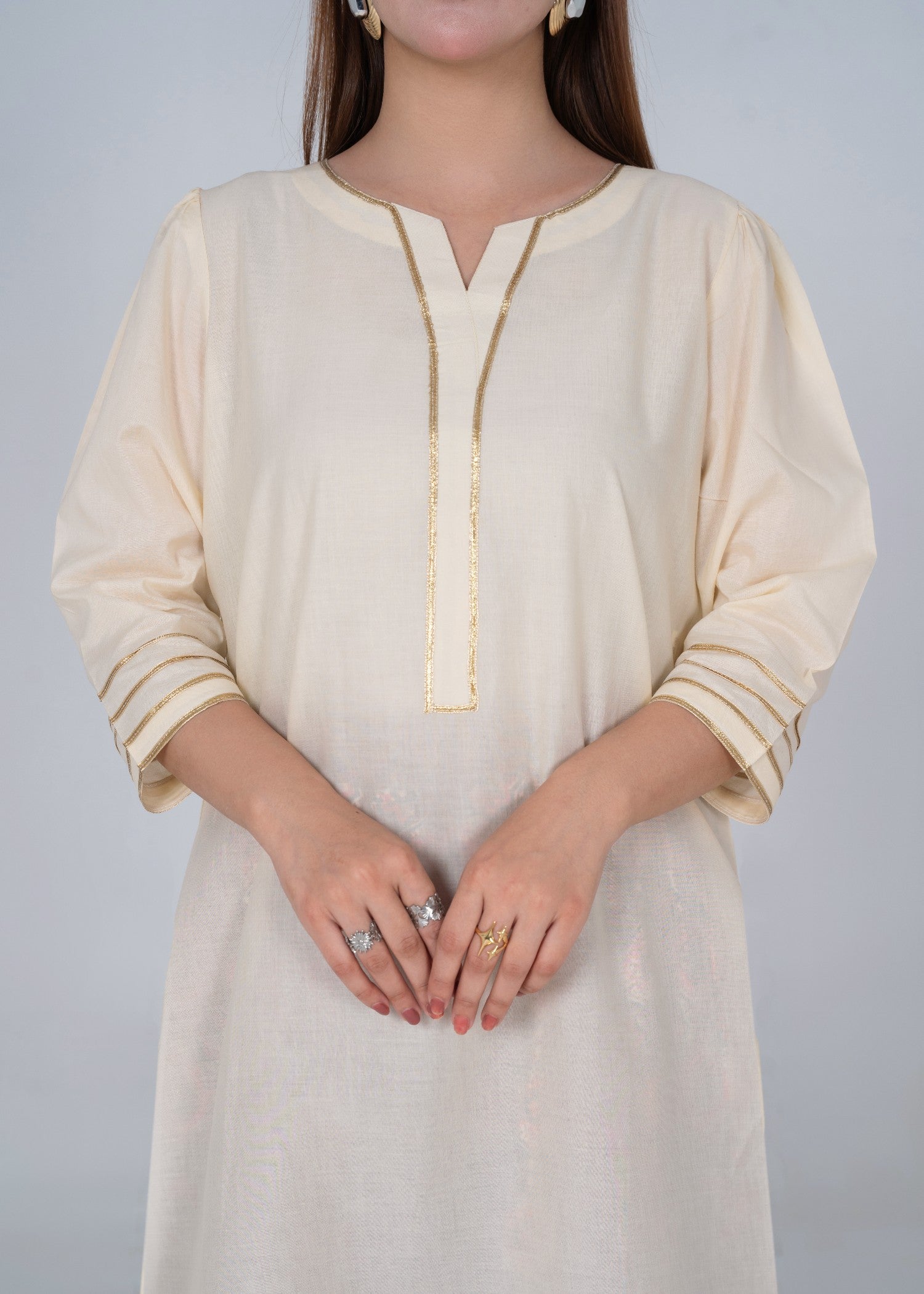lawn cotton Gharara in Off-white